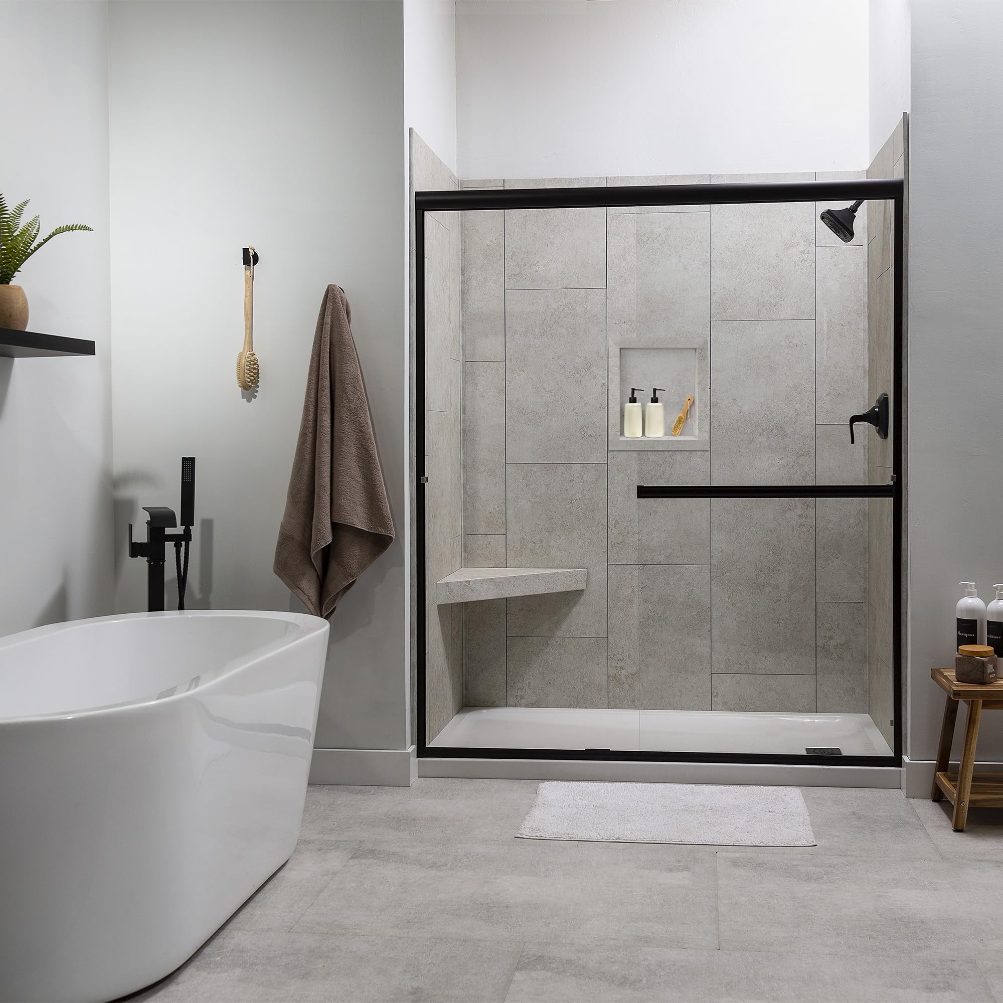 Palisade 17.5 in x 15.5 in Vinyl Shower Niche Ashen Slate | Waterproof Shower Insert