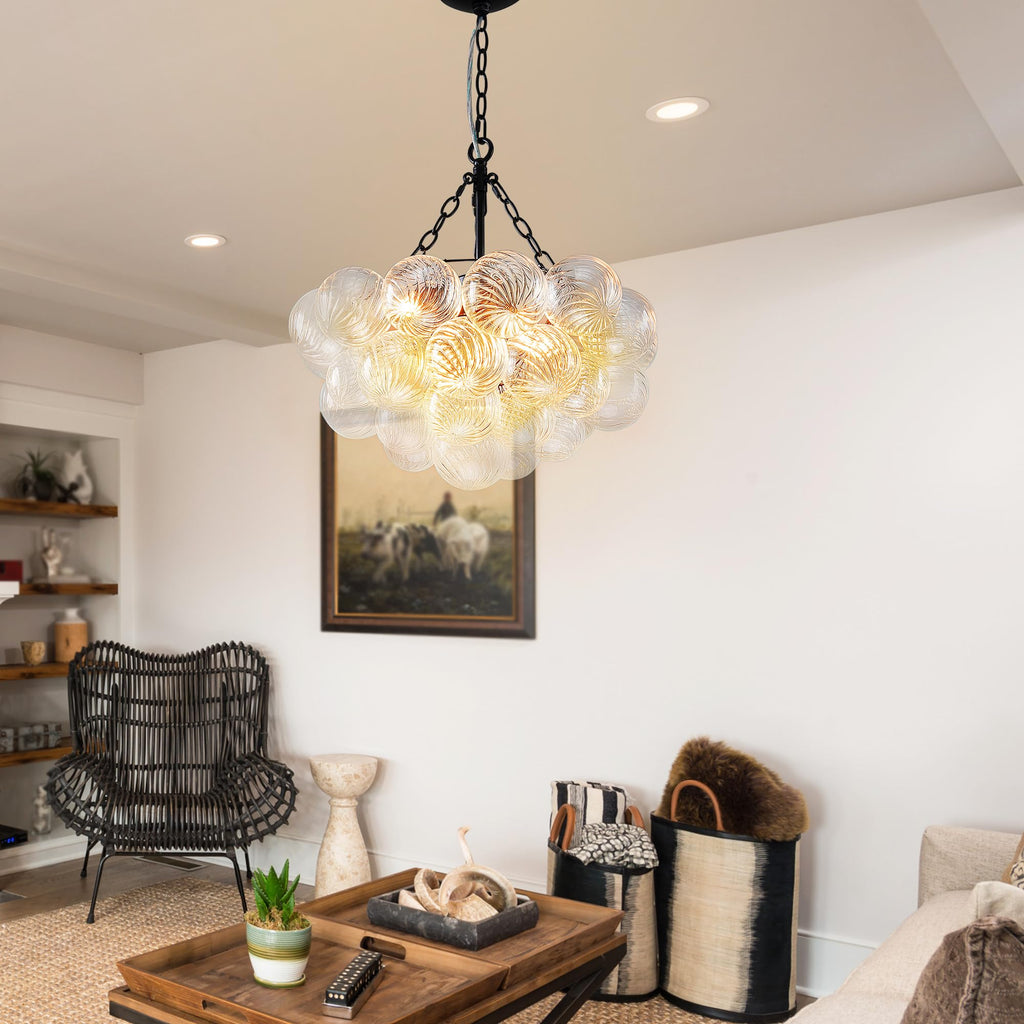Longree Bubble Glass Ball Chandelier White 20" Dia Pendant Light | Swirled Glass Globe, for Dining Room Kitchen Bathroom Entry Bedroom