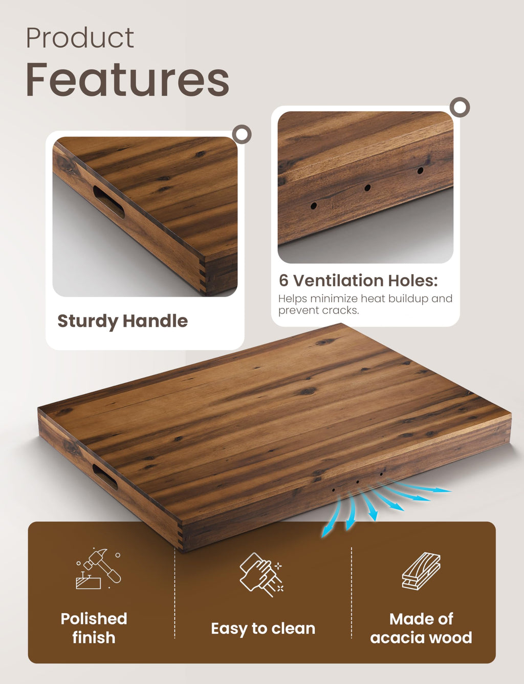 TIDITA Stove Top Covers for Electric Stove 30”x22” (Outer) / 28.9”x20.8” (Inner) - Acacia Wood Noodle Board for Gas Stovetop - Stove Top Covers for Gas Burners - Sink Cover For Counter Space