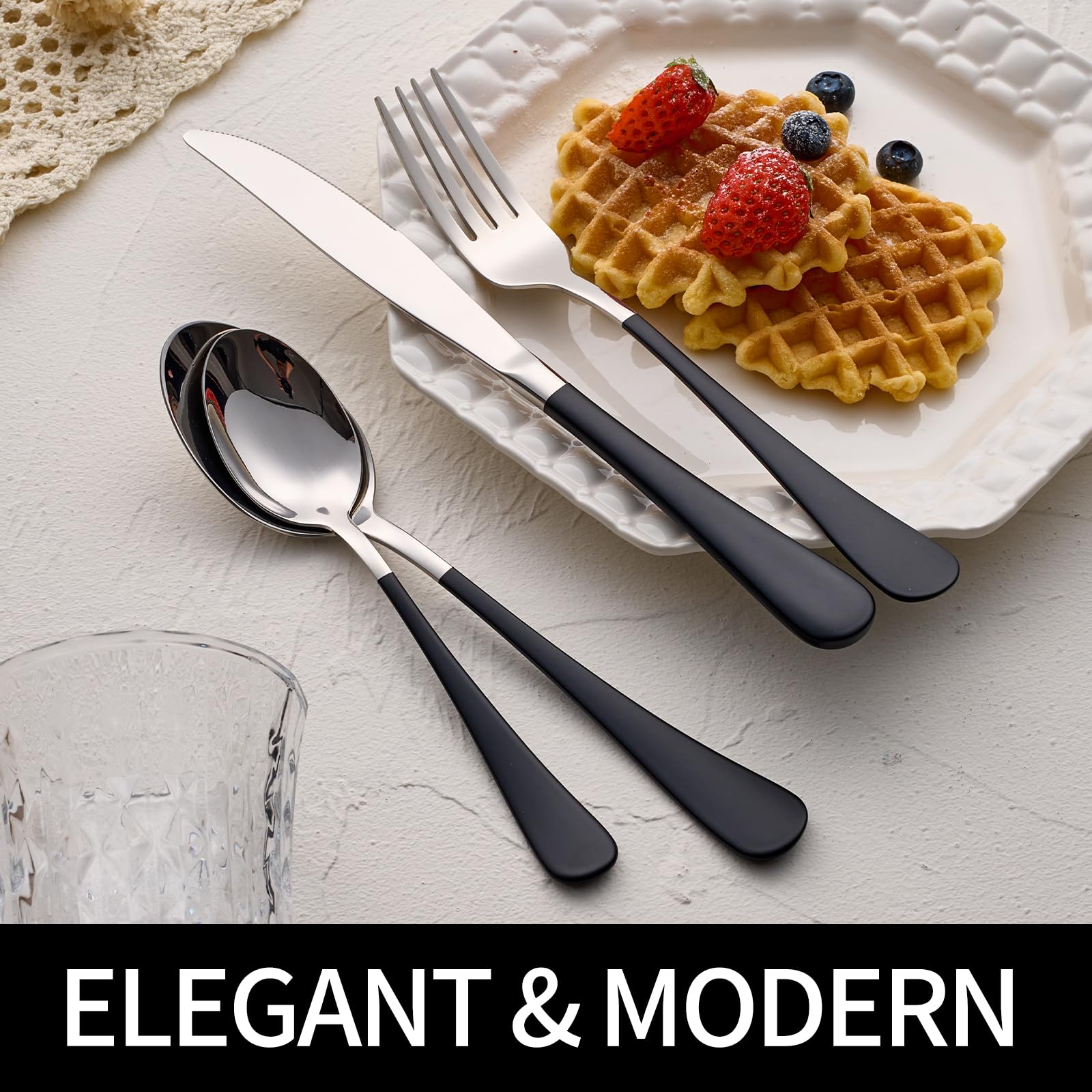 20-Pieces Blac and Pink Silverware Sets for 4,Pink Handle Stainless Steel Cutlery Set, Include Forks Spoons and Knives Set, Dishwasher Safe Utensil Sets for Home Restaurant
