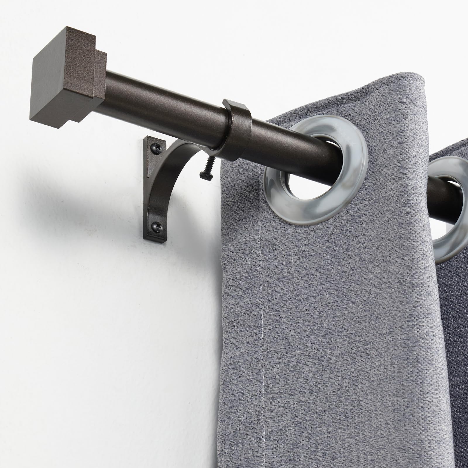 Single Curtain Rods for Windows 28 to 48 Inch(2.3-4ft),1 Inch Diameter Adjustable Heavy Duty Drapery Rods,with Modern Square Aluminum Alloy Finials,Antique Bronze