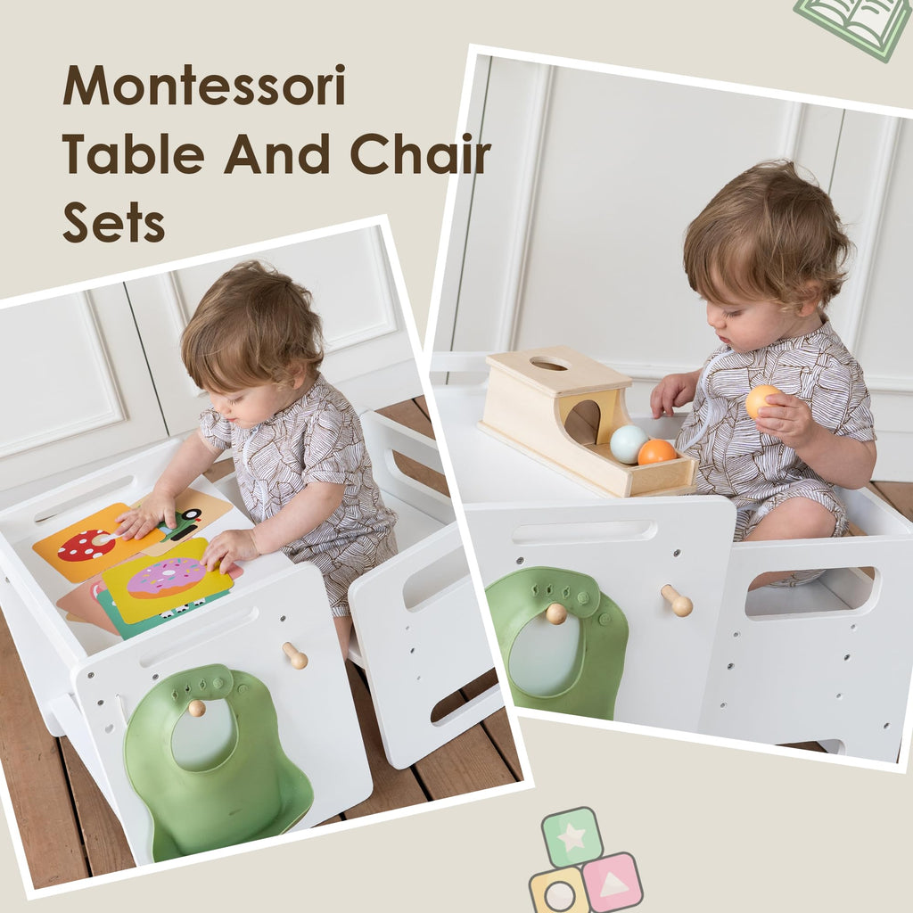 bpmfkid Montessori Weaning Table and Chair Set - Adjustable Design for Toddlers, Ideal for Mealtime, Learning, and Play, Black