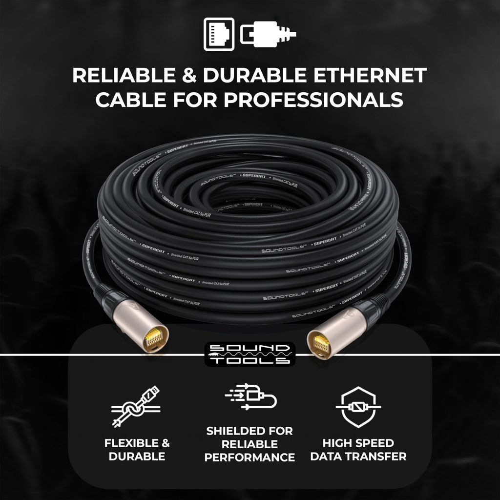 Sound Tools SuperCAT Professional Grade Shielded CAT5e etherCON Cable – High-Speed Ethernet Cable with 6Gbps Data Transfer – Flexible Polyurethane Jacket & Neutrik Connectors (3 feet, Black)