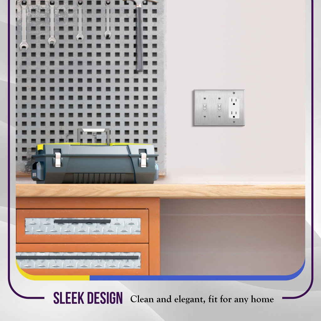 ENERLITES Combination Triple Light Switch Plate, Double Toggle/Single Decorator Switch, Standard Size 3-Gang 4.5" x 6.38", Polycarbonate Thermoplastic, 881231-BK, Black