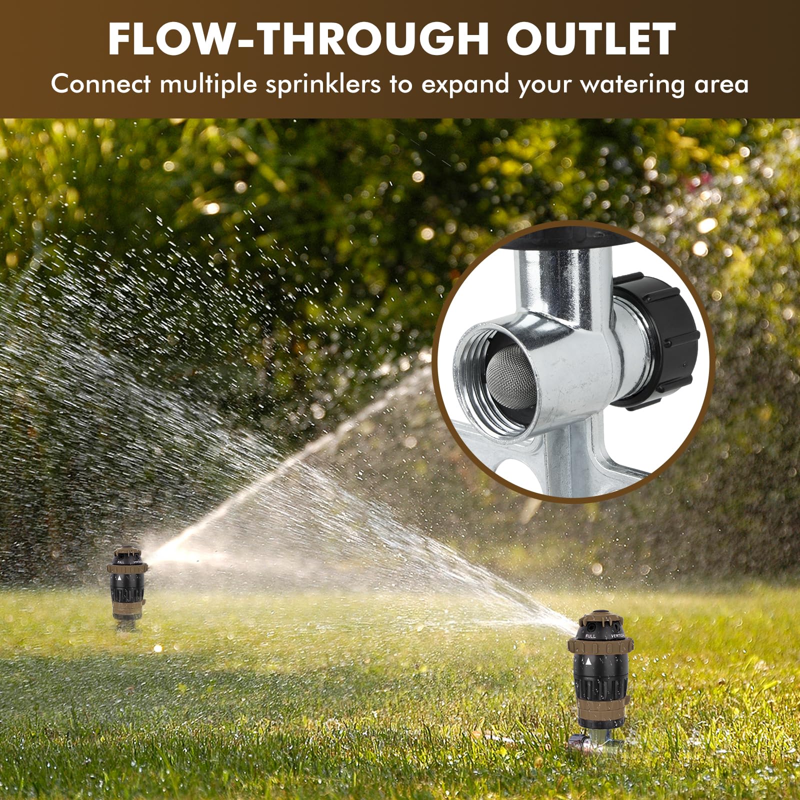 RESTMO Gear Drive Sprinkler with Metal Spike Base, 5-Pattern Heavy Duty Gardening Watering System, Multi-Adjustable Lawn Sprinkle for Garden Plant, Flower Bed and Large Yard Area Watering, Gray