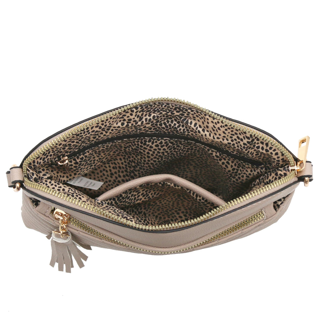 FashionPuzzle Chevron Quilted Medium Crossbody Bag with Tassel Accent