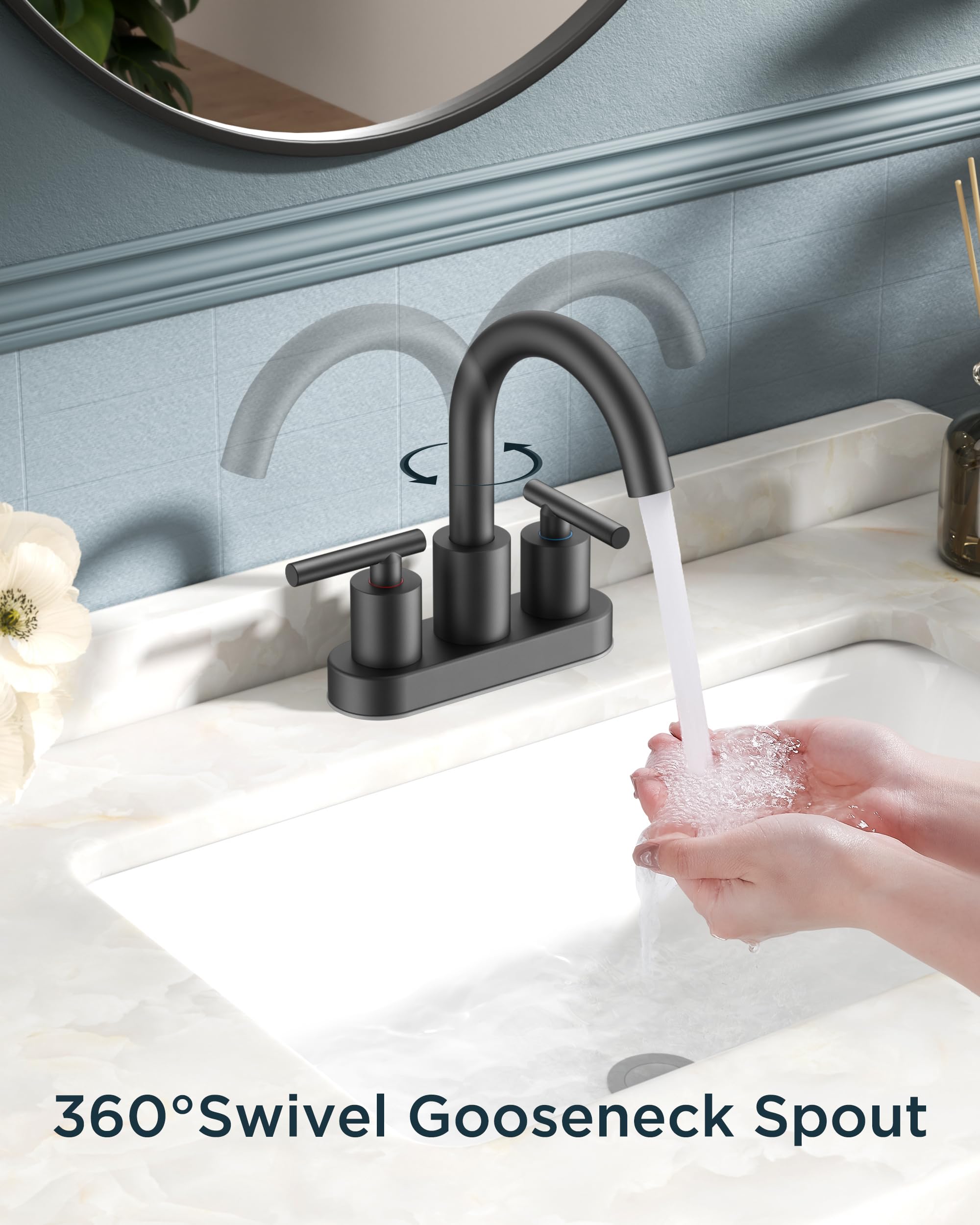 FORIOUS 4" Brushed Gold Bathroom Faucet Centerset 4 Inch, 2 Handle 2 Hole Gold Faucets for Bathroom Vanity wtih Metal Pop Up Dain, CUPC Supply Hose, High Arc Swivel Spout