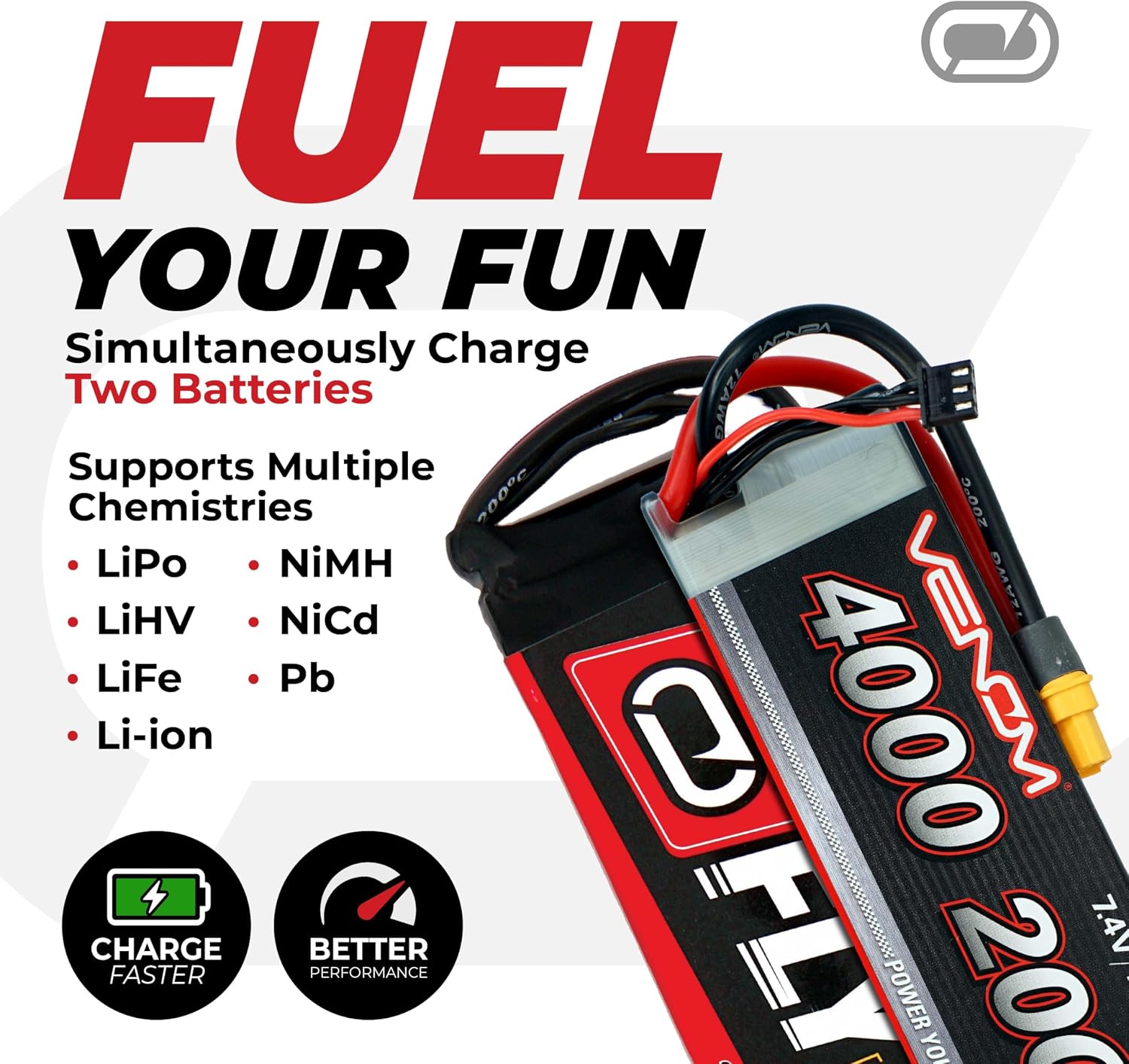 Venom Power Pro Duo LiPo Battery Charger - LCD Screen, Charging Leads - Balance Charger & Discharger for LiPo, LiHV, Li-Ion, Life, NiMH, NiCD, Pb Batteries - Power Supply for 1S- 6S, Drone & RC Cars