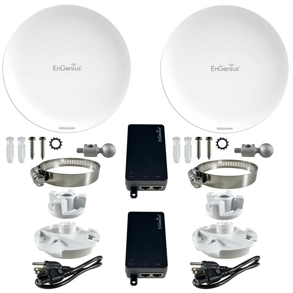 EnGenius Wi-Fi 6 (802.11ax) 5GHz 1,200 Mbps, 2x2 Outdoor Wireless Bridge, 26 dBm, high gain 19 dBi Directional Antenna, IP-55 housing, up to 6 Miles Point-to-Point [EnStation6 KIT]