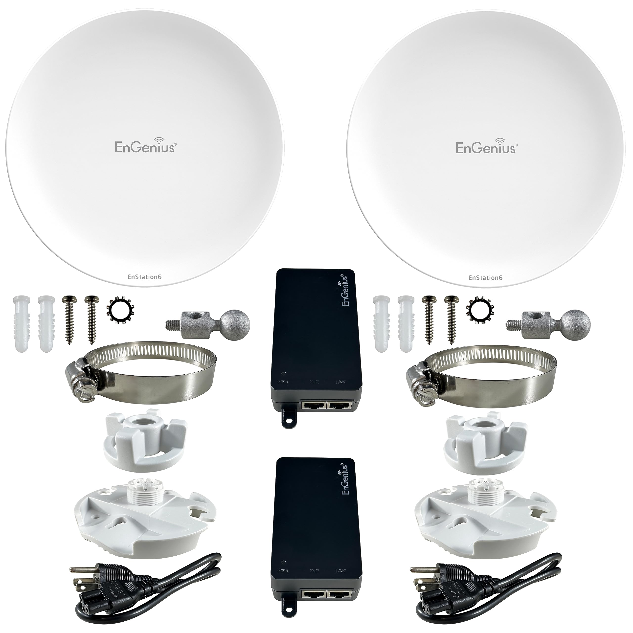 EnGenius Wi-Fi 6 (802.11ax) 5GHz 1,200 Mbps, 2x2 Outdoor Wireless Bridge, 26 dBm, high gain 19 dBi Directional Antenna, IP-55 housing, up to 6 Miles Point-to-Point [EnStation6 KIT]