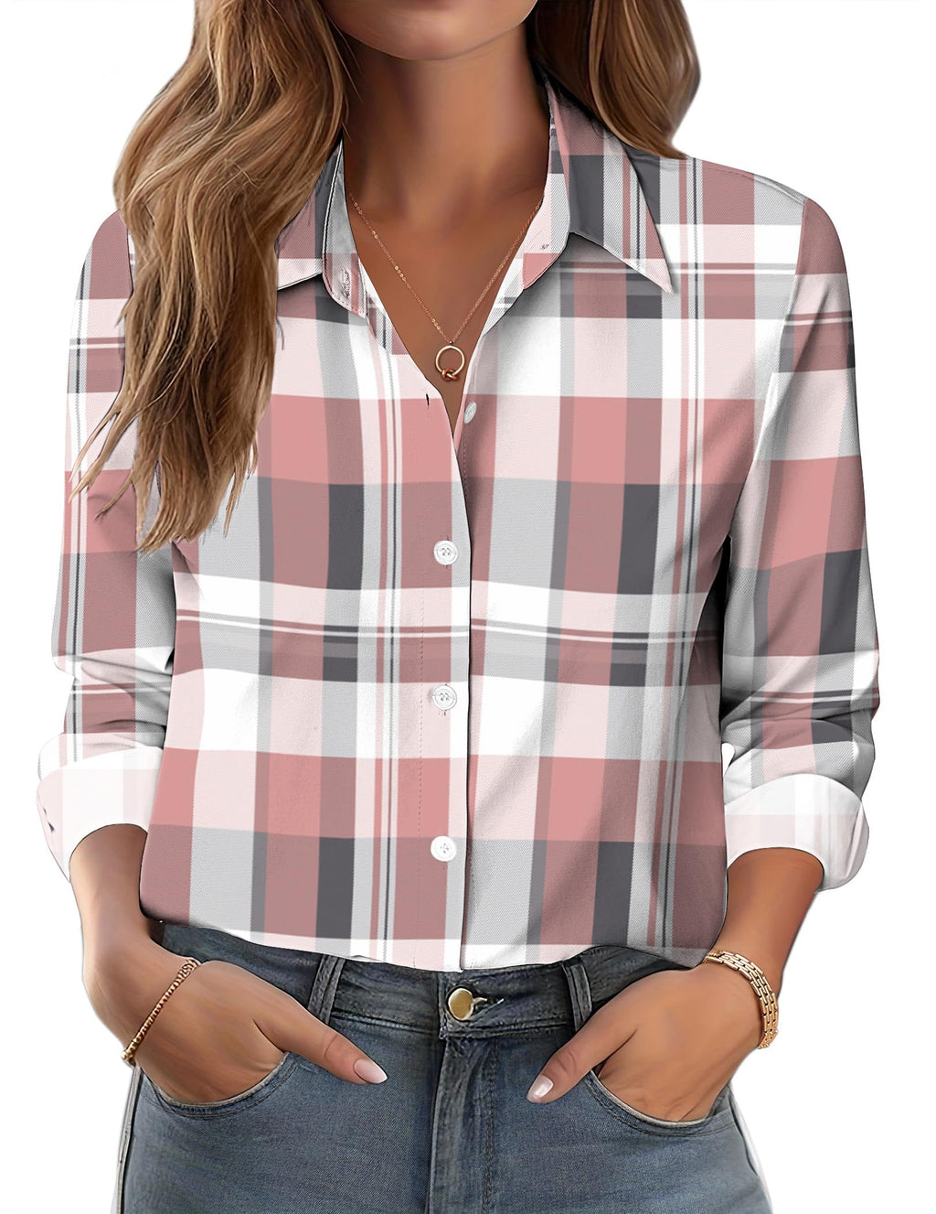Zeagoo Button Down Shirts for Women Dressy Floral Printed Long Sleeve Blouse Business Casual Work Tops