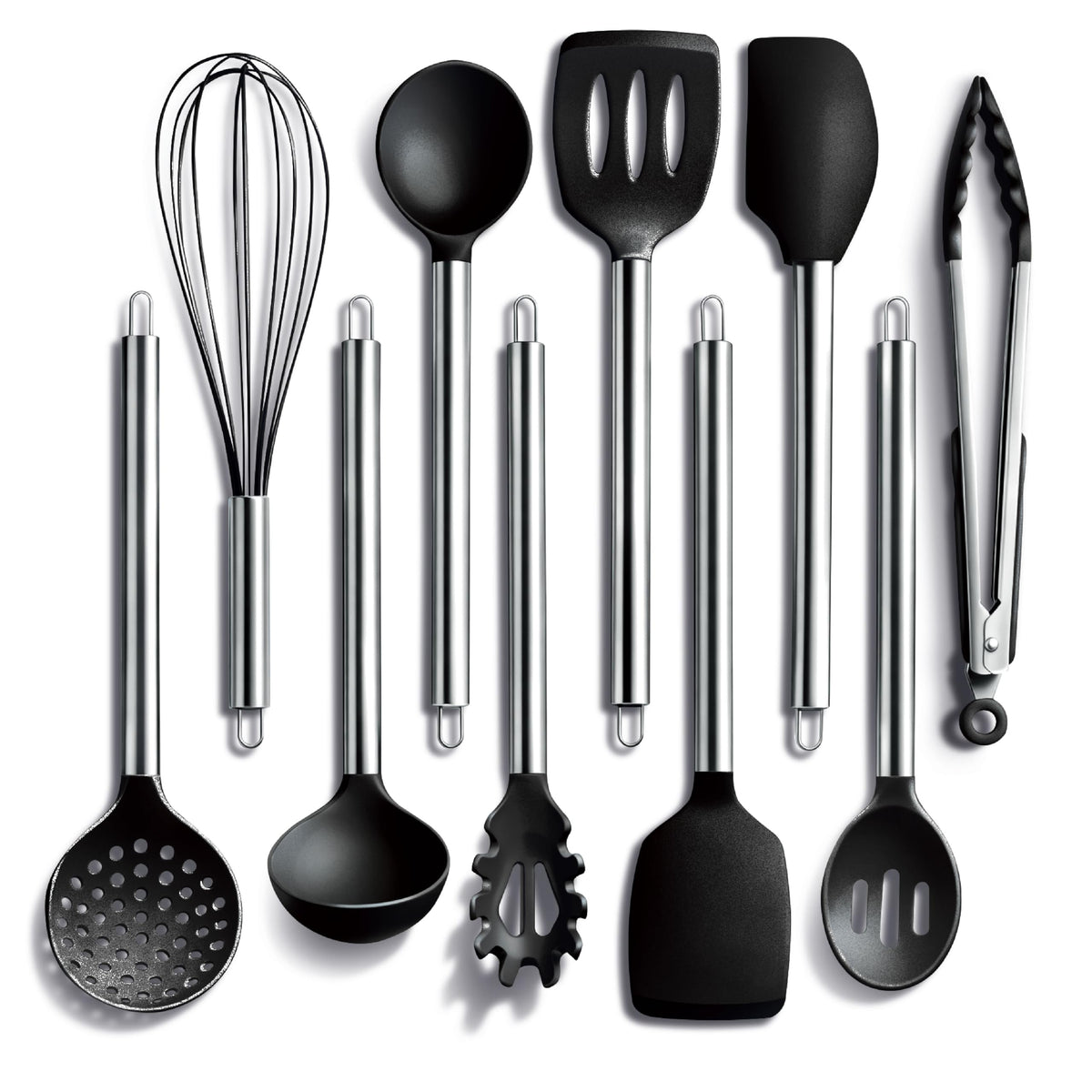 COOK WITH COLOR Silicone Cooking Utensils, Kitchen Utensil Set, Easy to Clean Silicone Kitchen Utensils, Cooking Utensils for Nonstick Cookware, Kitchen Gadgets Set with Holder, 10 Pieces