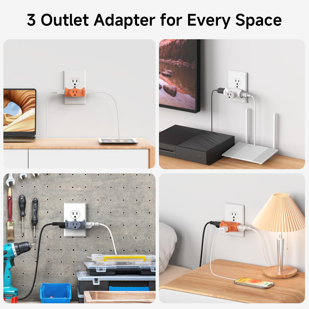 [ETL Listed] Cable Matters 3-Pack 3 Way Plug Adapter 15A 1875W, 3 Prong 3 Outlet Adapter, Power Splitter Plug Outlet, 3 Way Electrical Splitter, Black