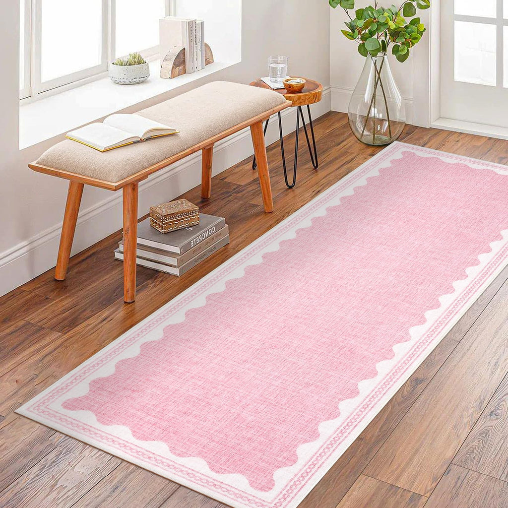 Scalloped Rug 2x3 Rugs for Entryway, Solid Blue Rugs Small Area Rug Non Slip Scalloped Bath Mat, Washable Front Door Mat Indoor Entrance,Soft Girls Nursery Dorm Carpet for Bedroom Kitchen