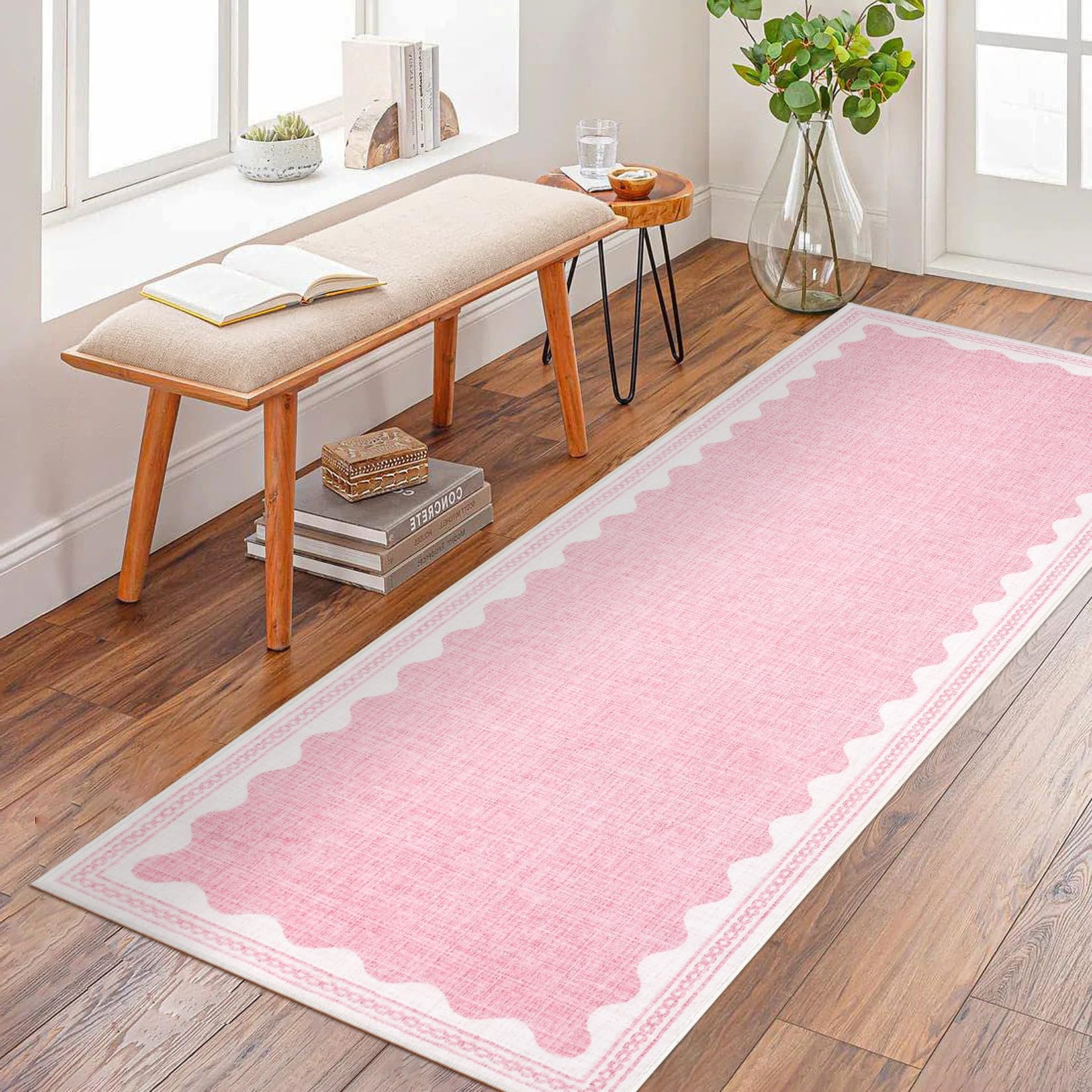 Scalloped Rug 2x3 Rugs for Entryway, Solid Blue Rugs Small Area Rug Non Slip Scalloped Bath Mat, Washable Front Door Mat Indoor Entrance,Soft Girls Nursery Dorm Carpet for Bedroom Kitchen