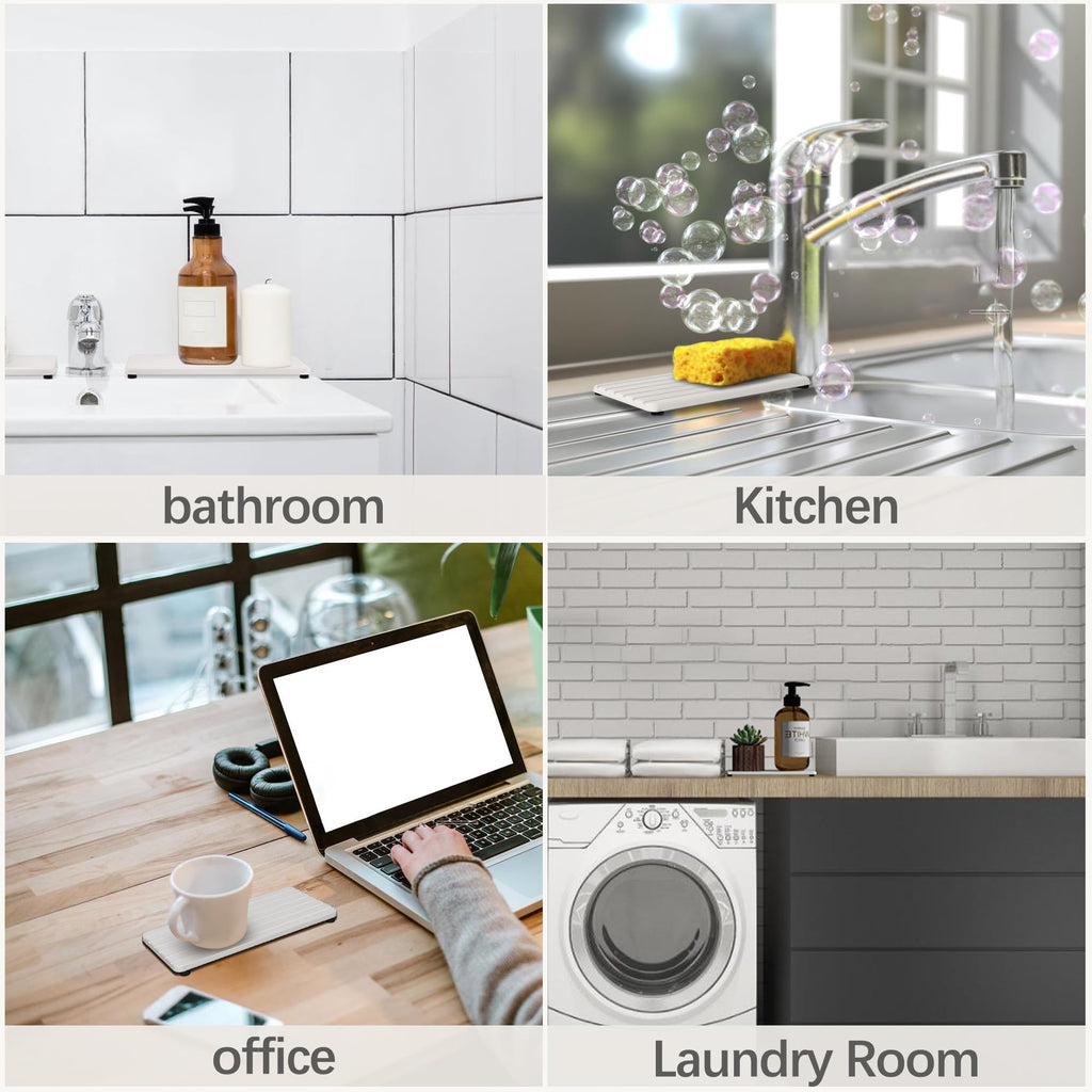 NiuYichee 2 PCS Water Absorbent diatomite Coasters, 7.1" x 3.5" Water Absorbing Stone Tray for Sink, Stone Drying mat for Kitchen Counter, Stone soap Tray Used for Hand Soaps & toiletries & Plants