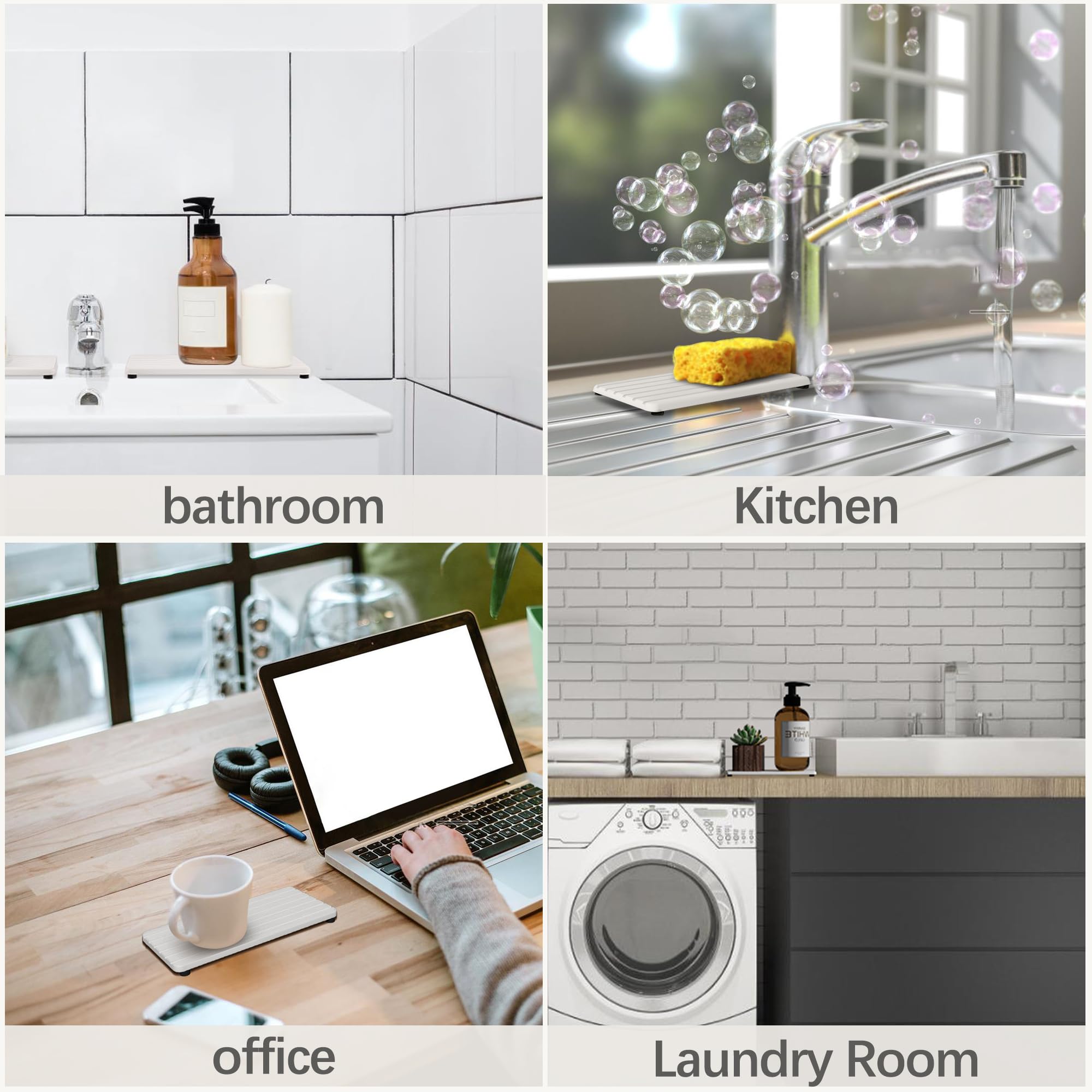 NiuYichee 2 PCS Water Absorbent diatomite Coasters, 7.1" x 3.5" Water Absorbing Stone Tray for Sink, Stone Drying mat for Kitchen Counter, Stone soap Tray Used for Hand Soaps & toiletries & Plants