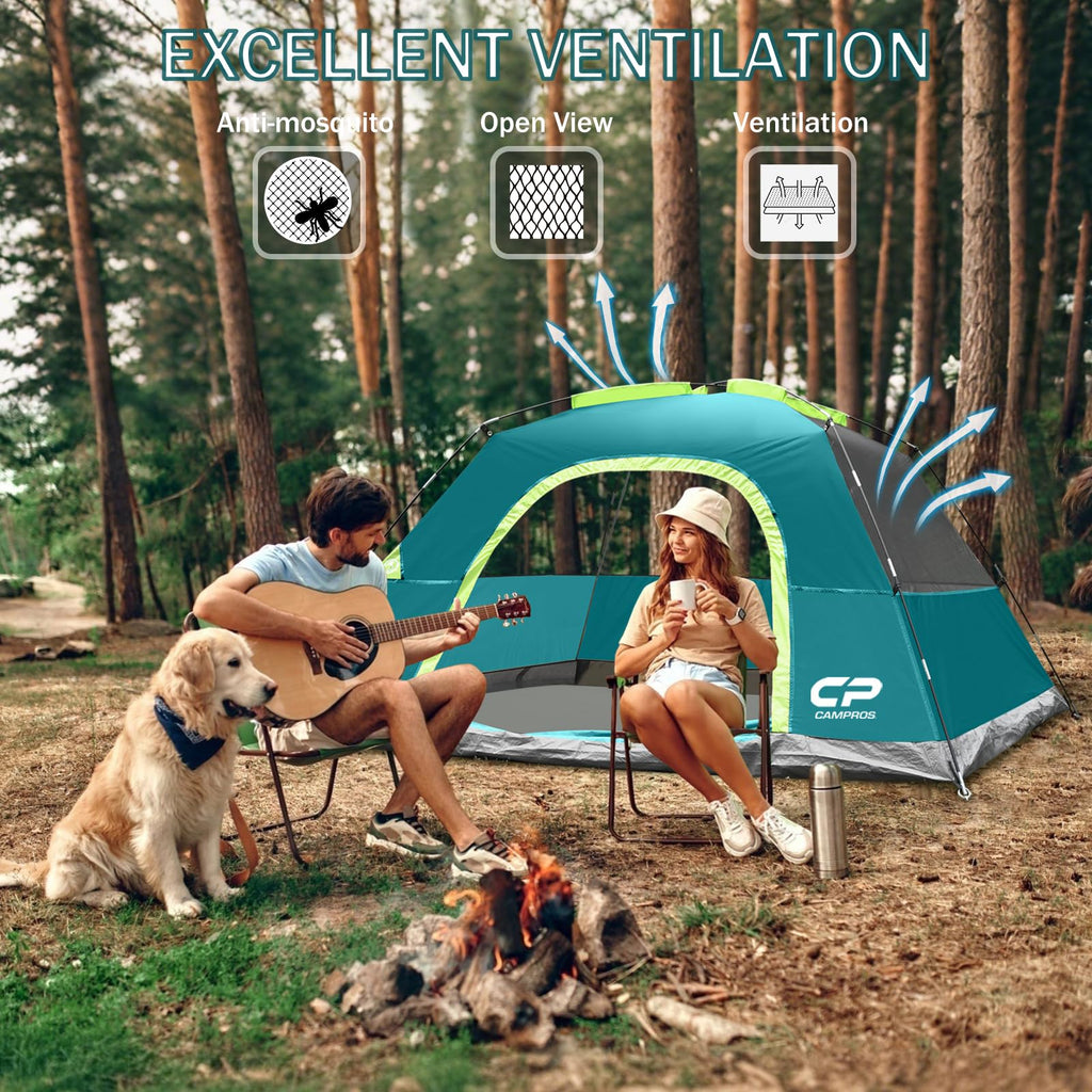 CAMPROS CP Camping Tent 2/4/6 Person, Waterproof Windproof Double Layer Dome Tent, Easy Setup with Large Mesh Windows & Wide Door for Outdoor Camping Backyard
