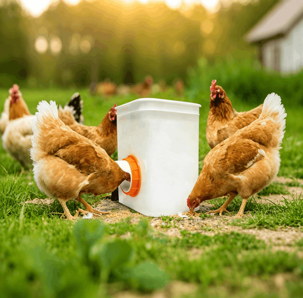 Chicken Feeder Port, 6 Pack Chicken Feeders No Waste with 6 Lids 1 Drill Bit, DIY Automatic Poultry Feeder Cups Kit, Chicken Bucket Feeder for Barrels (White)