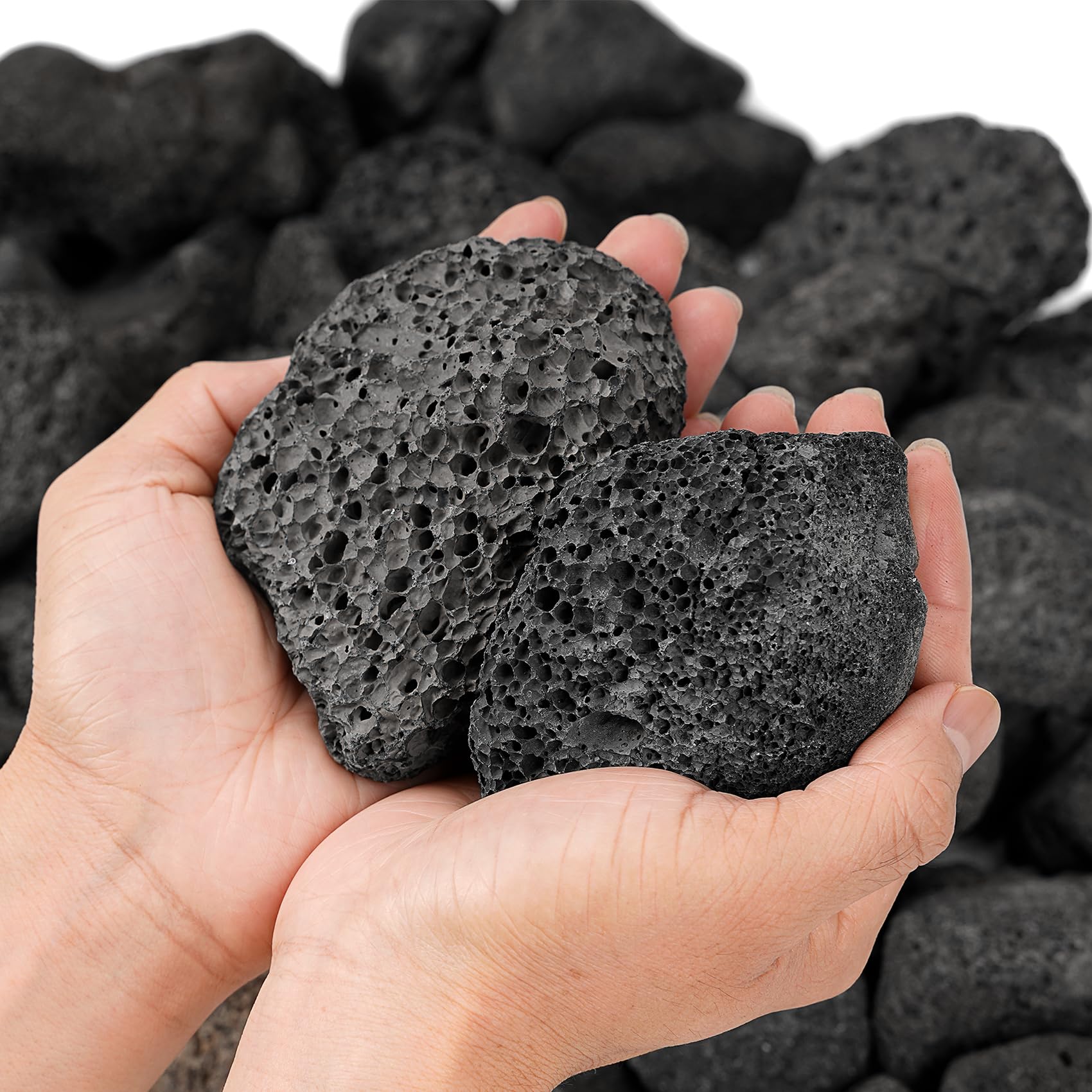 Mr. Fireglass 10 Pounds Black Natural Lava Rock for Indoor Outdoor Gas Fire Pits Fireplaces & Barbecue Grills | Volcanic Lava Stones for Decorating Garden Landscaping, Potted Plants, 0.2"-0.3"