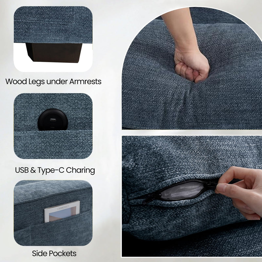 TEKAMON 100" Modular Sectional Sofa with Seats Storage, L Shaped Couch with Movable Ottoman for Living Room, Couch with Chaise, Solid Wood Frame, Spring Cushions, USB Port, Removable Covers, Beige