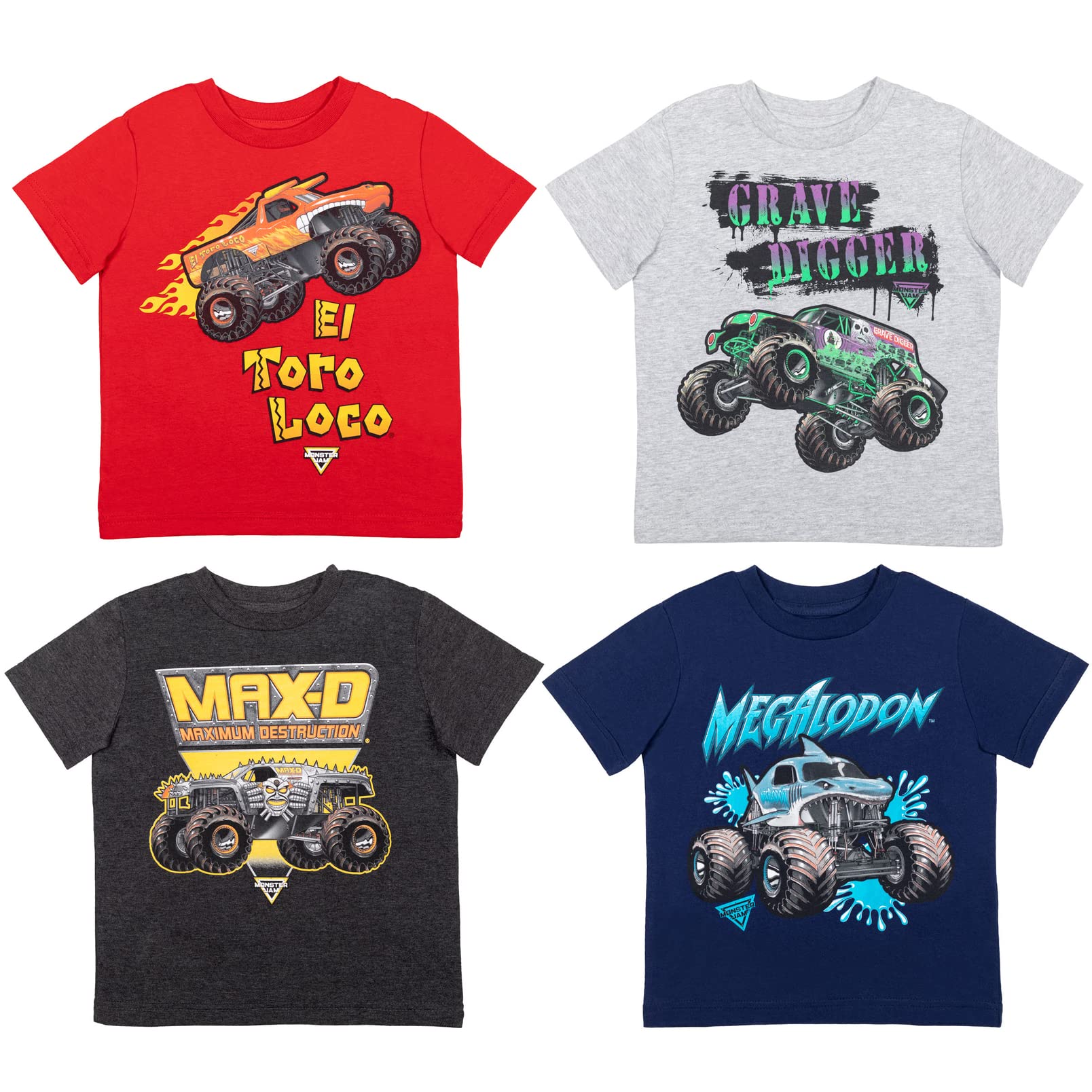 Monster Jam El Toro Loco Zombie Maximum Destruction 4 Pack Graphic T-Shirts Toddler to Big Kid