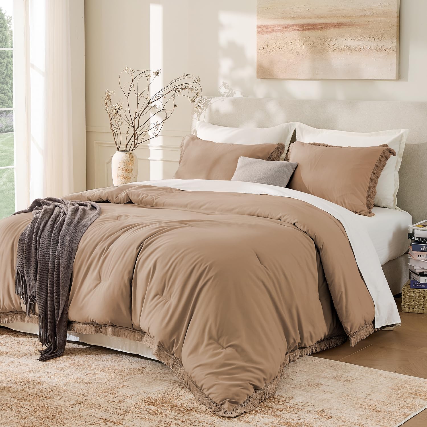 Andency Comforter Full Size Set Burnt Orange, 3 Pieces Boho Terracotta Winter Lightweight Bedding Comforter Sets, All Season Rust Tassel Bed Set (79x90In Comforter & 2 Pillowcases)