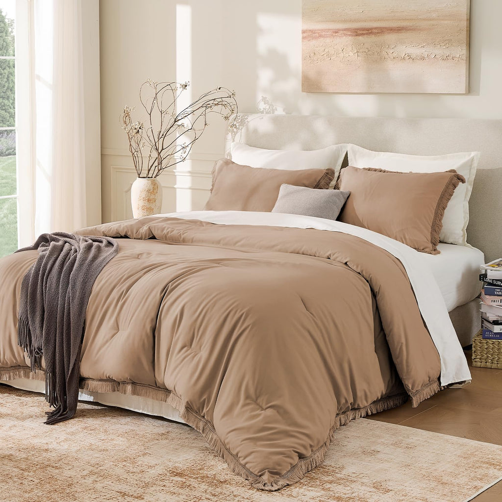 Andency Comforter Full Size Set Burnt Orange, 3 Pieces Boho Terracotta Winter Lightweight Bedding Comforter Sets, All Season Rust Tassel Bed Set (79x90In Comforter & 2 Pillowcases)
