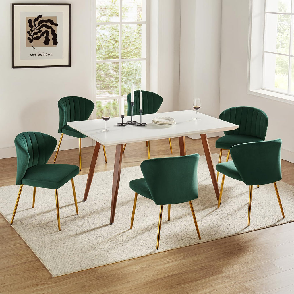 HULALA HOME Velvet Dining Chairs, Modern Small Armless Accent Chair with Gold Metal Legs, Living Room Upholstered Cute Side Chair, Elegant Tufted Back Vanity Chair for Bedroom, Auburn