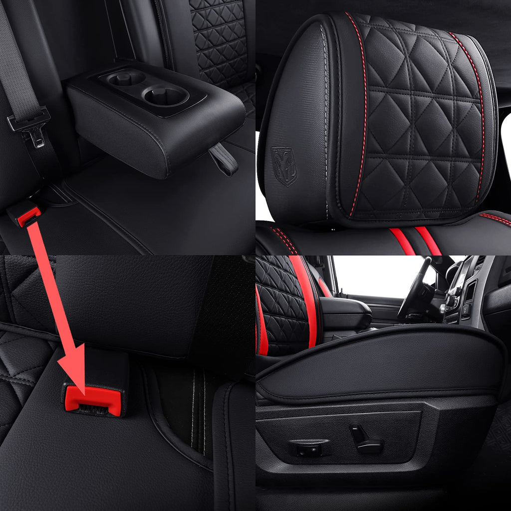 YIERTAI Dodge RAM Seat Covers Fit for 2009-2023 2024 2025 2026 1500/2500/3500HD Pickup Front Seats Only Crew Double Cab Quad Cab Waterproof Leather Seat Covers(2 PCS Front only/Black)