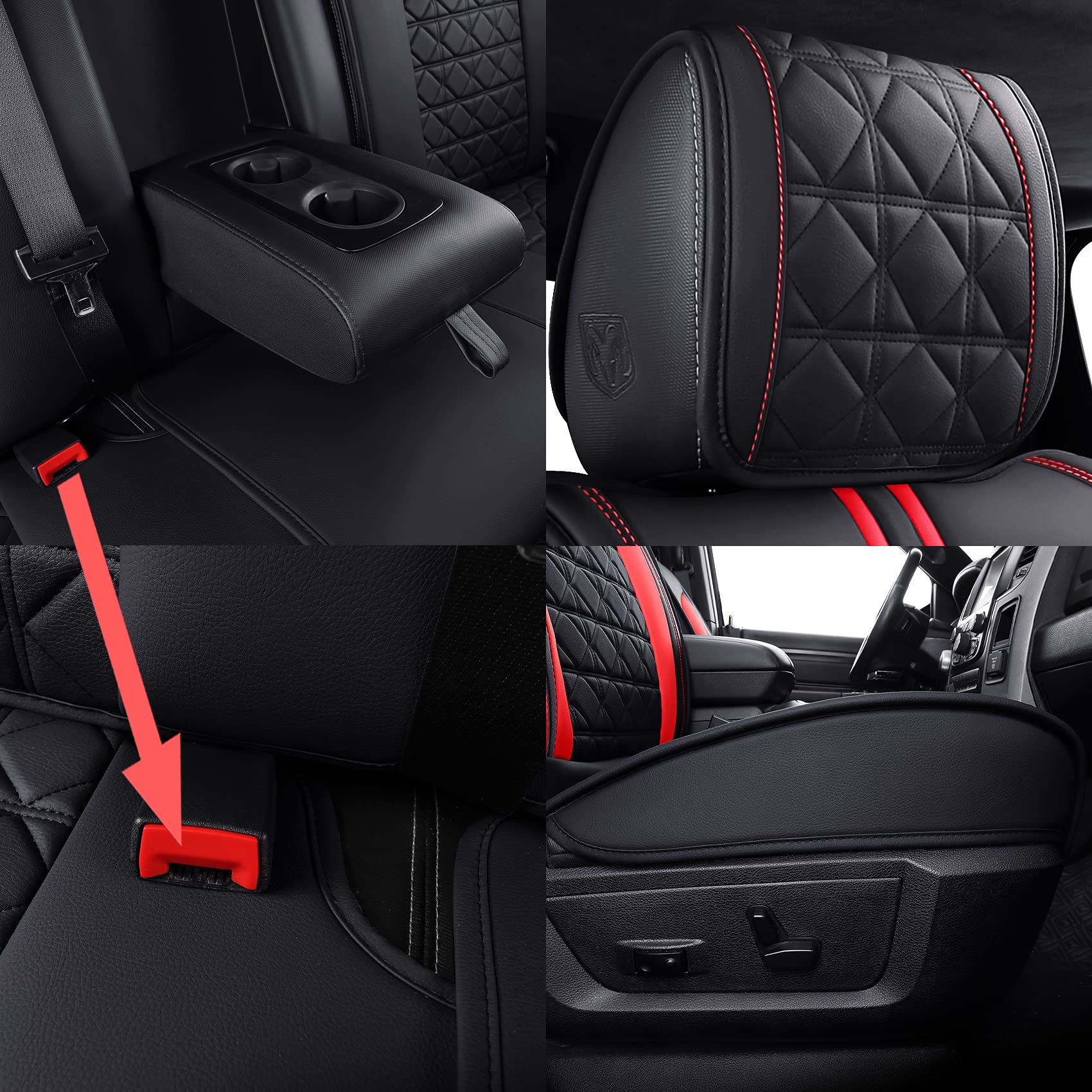 YIERTAI Dodge RAM Seat Covers Fit for 2009-2023 2024 2025 2026 1500/2500/3500HD Pickup Front Seats Only Crew Double Cab Quad Cab Waterproof Leather Seat Covers(2 PCS Front only/Black)