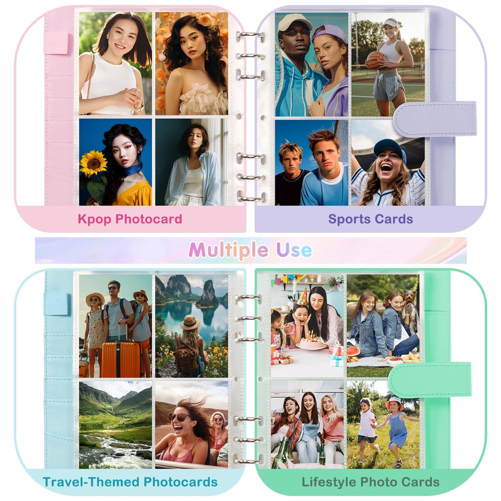 A5 Kpop Photocard Binder with 30 Pack 4-Pocket Card Pages, 6 Ring A5 Binder Card Collector Album with 240 Card Slots,PU Leather Binder Cover with Magnetic Buckle Closure for Organizing Trading Card
