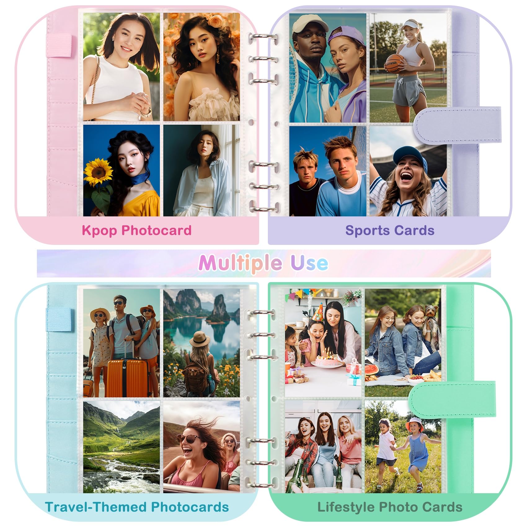 A5 Kpop Photocard Binder with 30 Pack 4-Pocket Card Pages, 6 Ring A5 Binder Card Collector Album with 240 Card Slots,PU Leather Binder Cover with Magnetic Buckle Closure for Organizing Trading Card