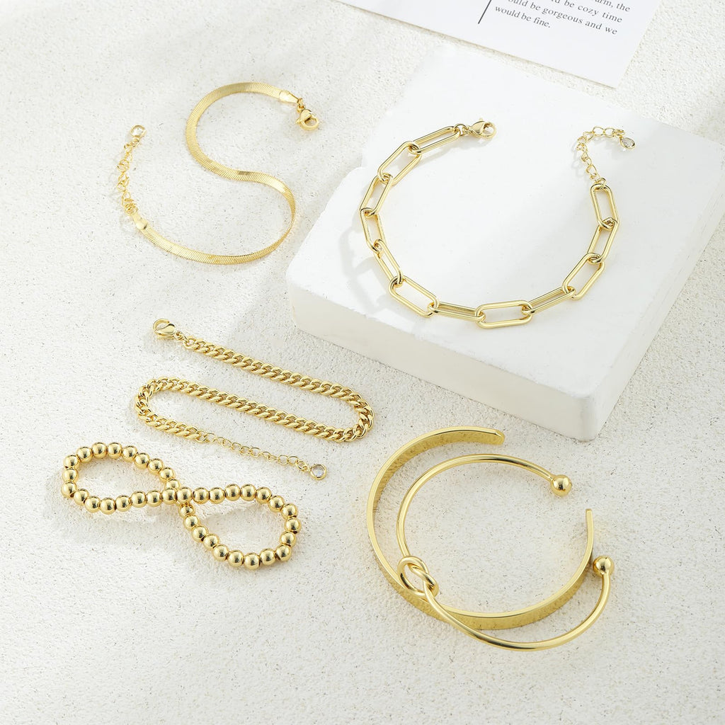Coshilta Gold Bracelets for women 14K Gold Bangle Bracelet Stack - Adjustable Waterproof Trendy Bracelets Gold Filled Stacks Bangles Link Chain Gold Bracelet Non Tarnish for Women Jewelry Gifts