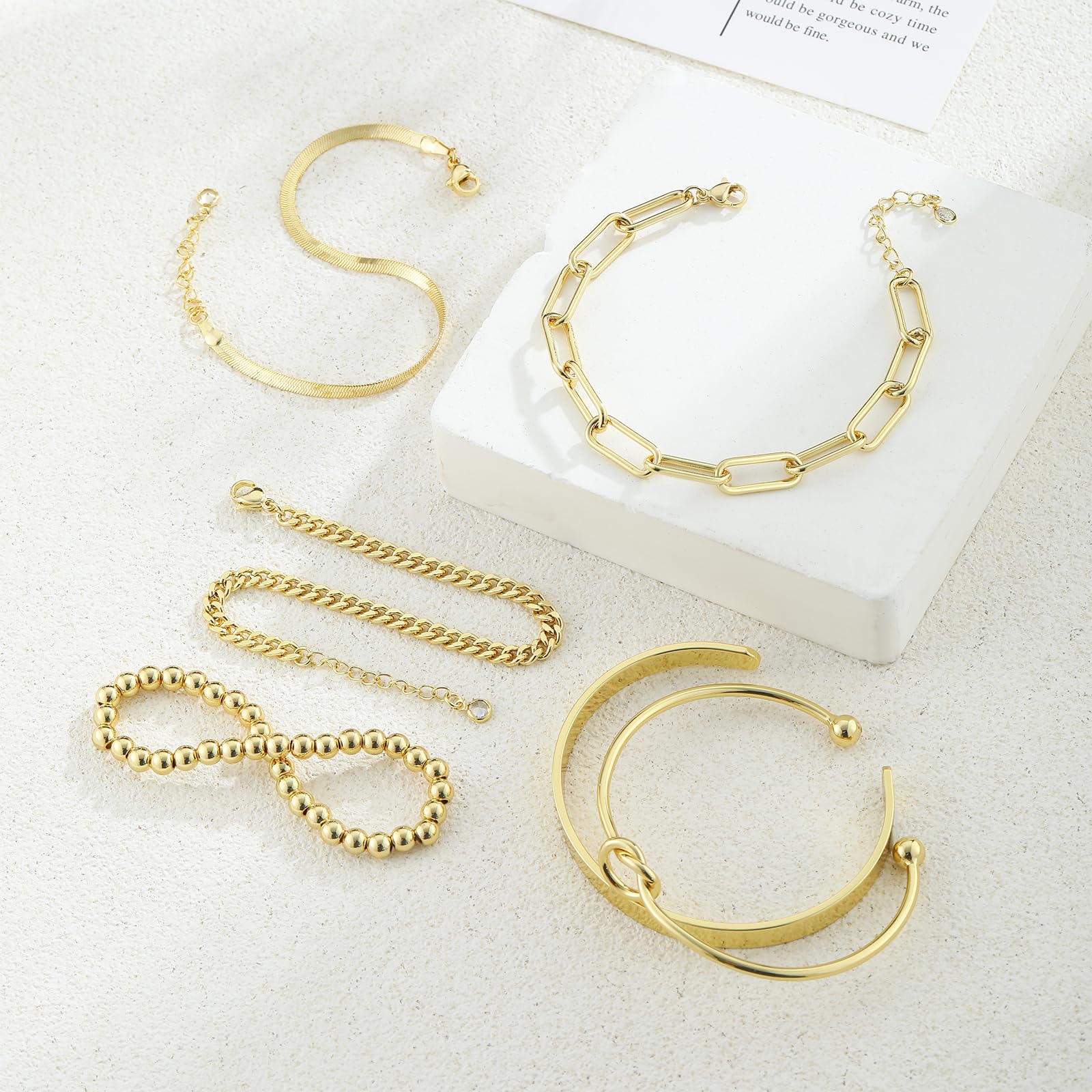 Coshilta Gold Bracelets for women 14K Gold Bangle Bracelet Stack - Adjustable Waterproof Trendy Bracelets Gold Filled Stacks Bangles Link Chain Gold Bracelet Non Tarnish for Women Jewelry Gifts