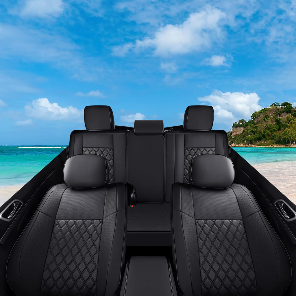 Huidasource Grand Cherokee Seat Covers, 2 Pieces Waterproof Leather Customized Car Seat Cushion Covers Protectors Compatible with Jeep Grand Cherokee 2011-2022 (2Pcs Front/Black)