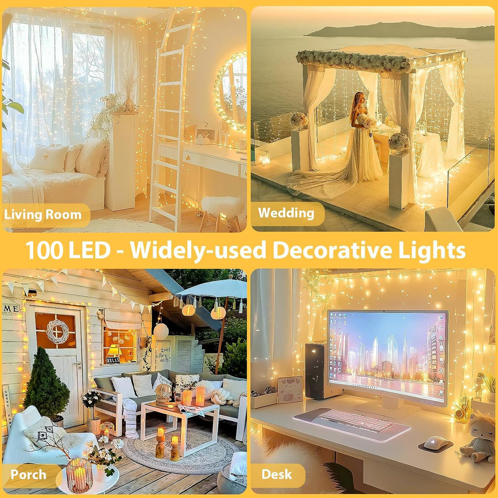 Connectable 100 LED String Lights Indoor Outdoor, 33FT Warm White Christmas Lights Waterproof, 13 Modes with Timer, Twinkle Fairy Lights Plug in Clear Wire for Christmas Tree, Bedroom, Classroom Decor