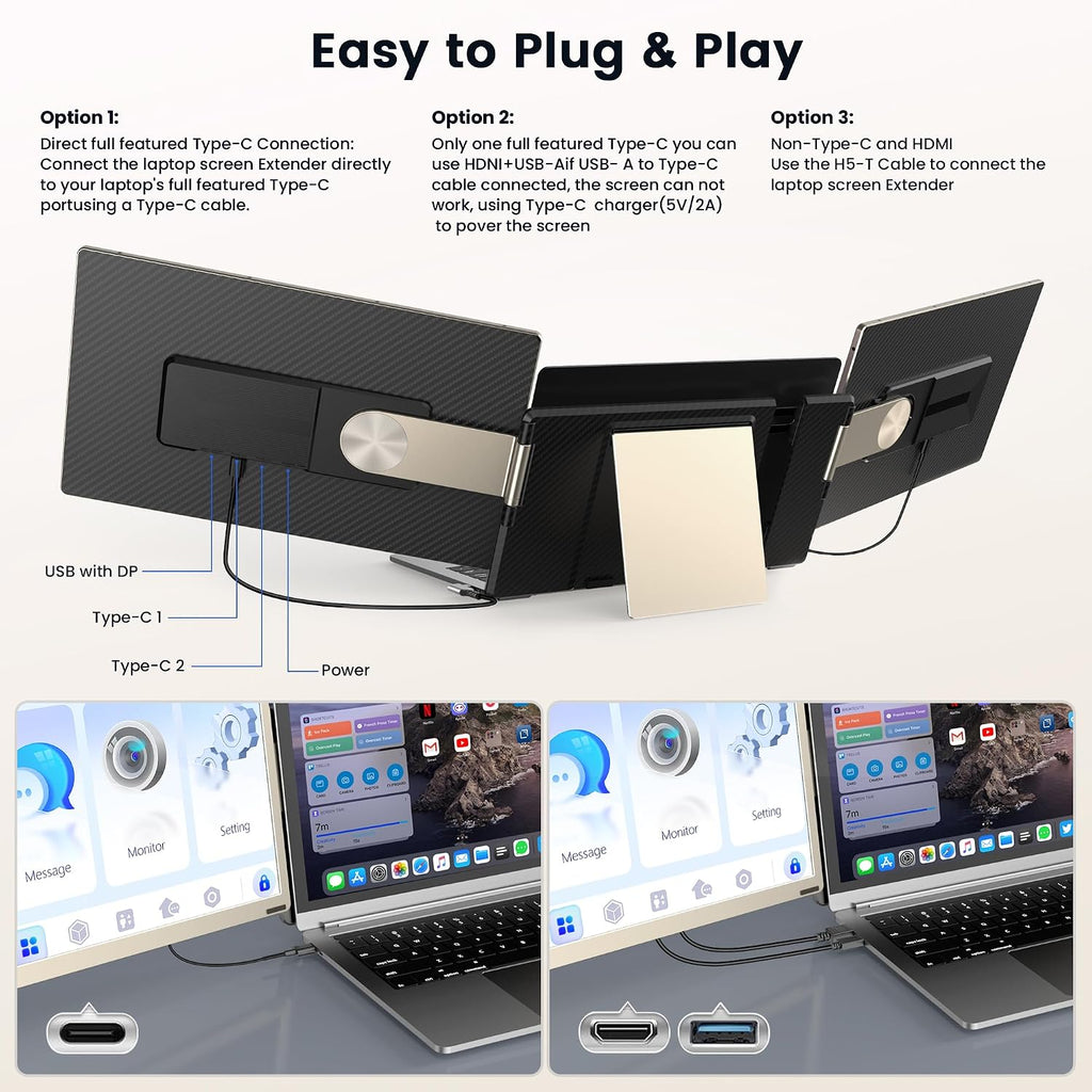 Updated Laptop Screen Extender,15.6" Portable Triple Monitor for Laptop up to 17.3" with IPS FHD 1080P Display, Detachable Laptops Extended Monitor Compatible with Mac, Wins, Dex, Chrome