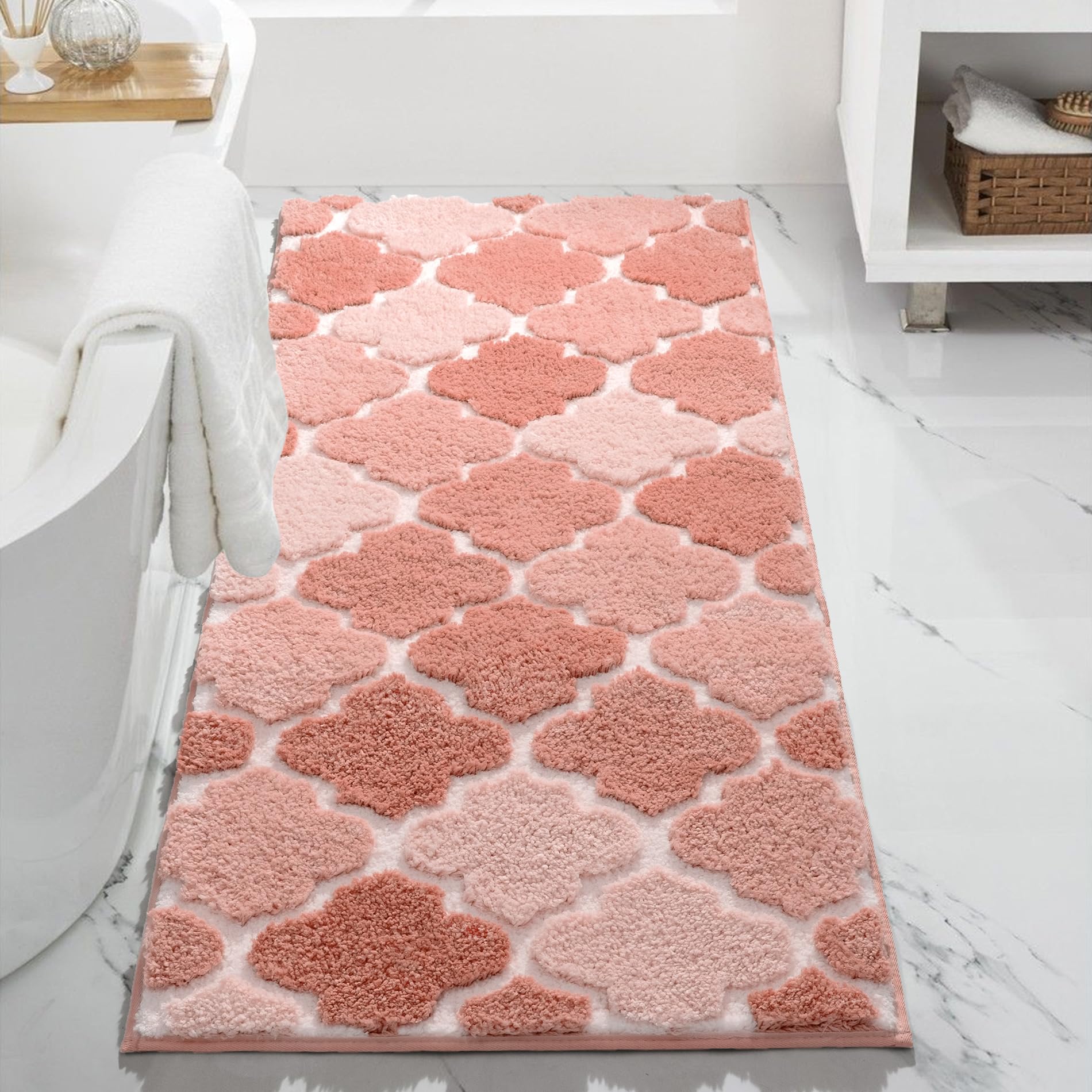 DEXDE Bathroom Rugs Runner 24x47 Long Bath Rug Non Slip Soft Washable Large Bath Mats for Bathroom Bedroom Hallway Kitchen Floor Carpet Modern Boho Decor, Beige