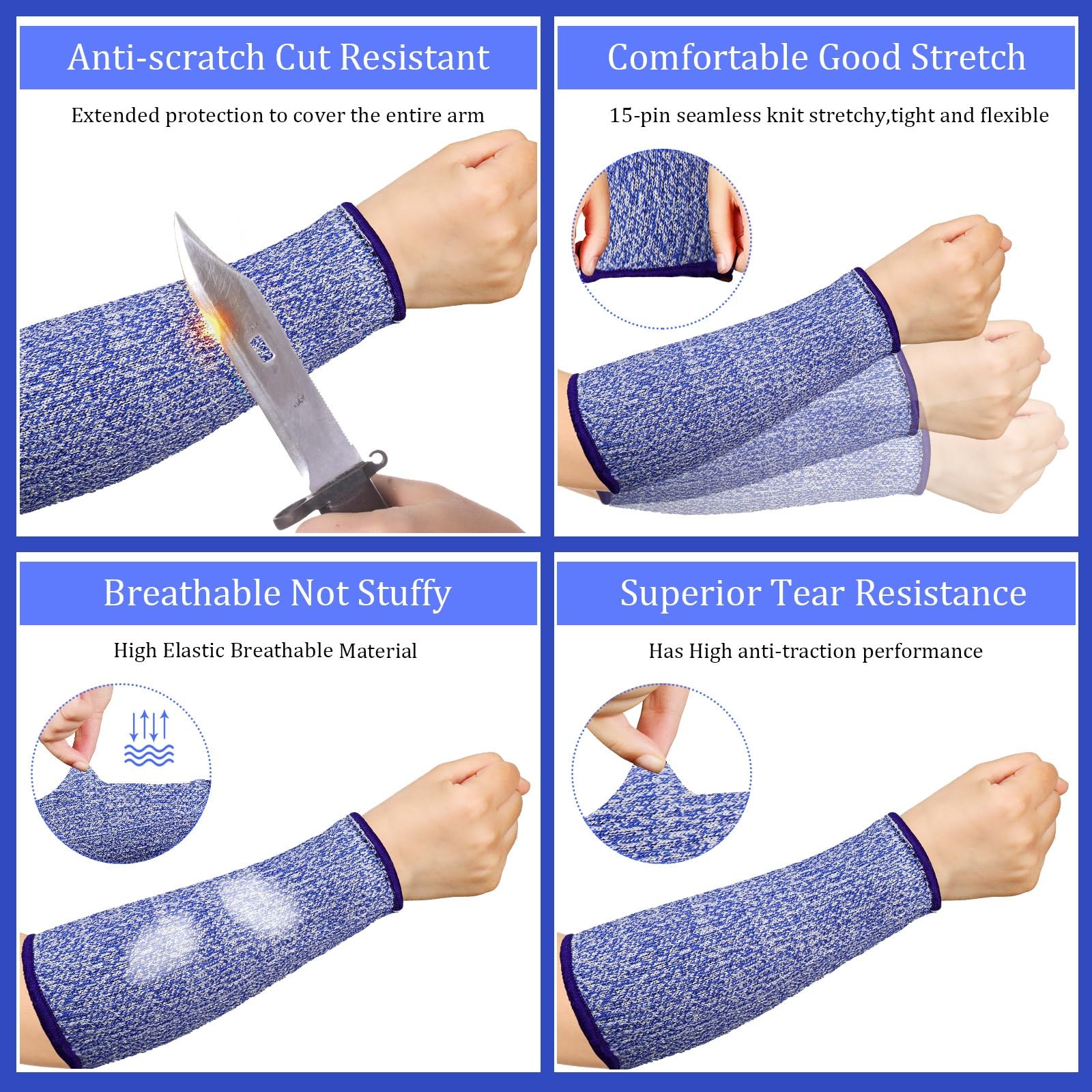 Sintege 3 Pairs Arm Protectors for Thin Skin and Bruising Cut Resistant Forearm Sleeve Level 5 Arm Burn Protection Sleeve (Black,7.9 Inch)