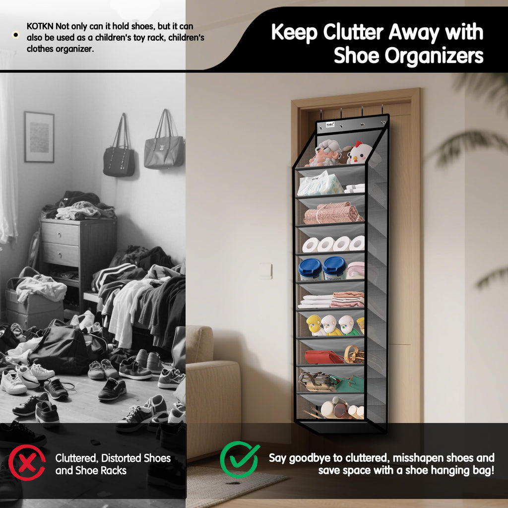 Kotkn 10 Tier Over The Door Organizer - Heavy Duty Hanging Storage Rack with Sturdy Oxford Fabric, Holds 20+ Pairs of Footwear, Boots & Sneakers, Saves 50% Closet Space(Beige)