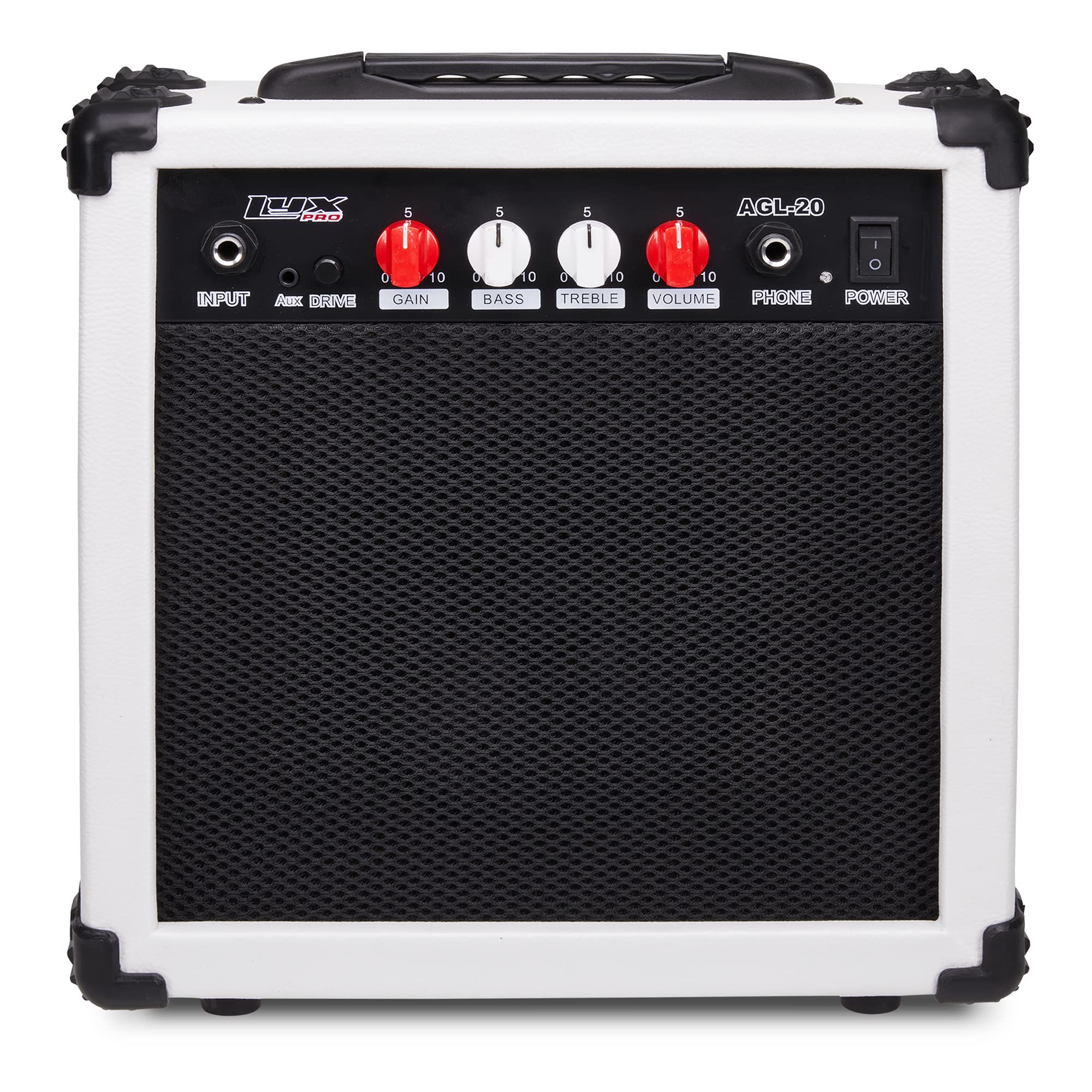 LyxPro Electric Guitar Amp 20 Watt Amplifier Built in Speaker Headphone Jack and Aux Input Includes Gain Bass Treble Volume and Grind - Black