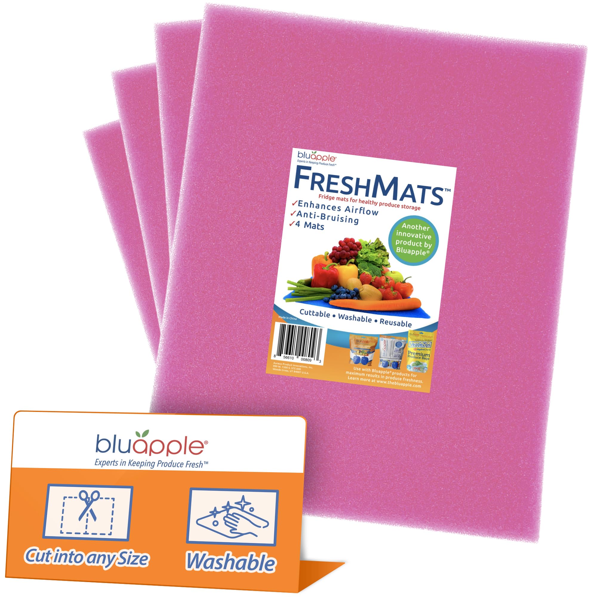 Bluapple FreshMats, Refrigerator Bin Liner, Fridge Drawer Mats, Crisper Life Extender Liner Keeps Produce Fresh Longer, Anti-Bruising, for Air Circulation, Washable & Reusable (4-Mats, 12x15, Black)