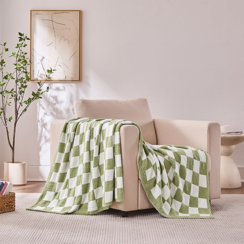 Checkered Throw Blanket, Black Soft Cozy Fluffy Knitted Throw Blankets for Couch, Sofa, Bed, Chair, Warm Fuzzy Travel Picnic Lightweight Plaid Blanket, 50x70 inches