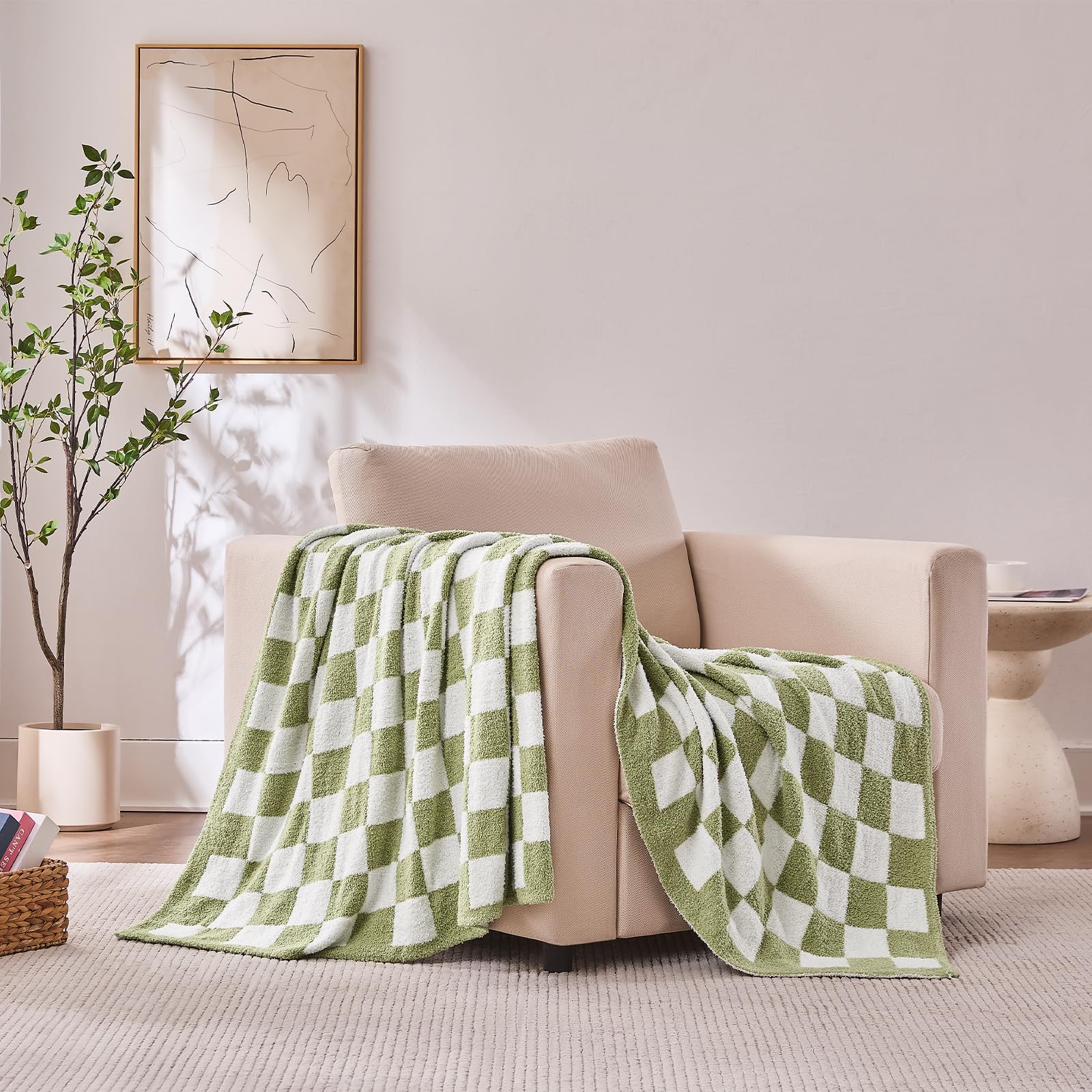 Checkered Throw Blanket, Black Soft Cozy Fluffy Knitted Throw Blankets for Couch, Sofa, Bed, Chair, Warm Fuzzy Travel Picnic Lightweight Plaid Blanket, 50x70 inches