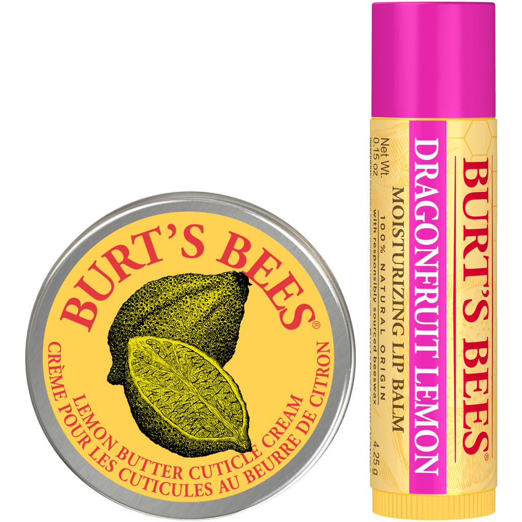 Burt's Bees Gifts Ideas - Spring Surprise Set, Dragonfruit Lemon Lip Balm and Lemon Butter Cuticle Cream, Natural Origin Lip Moisturizer With Responsibly Sourced Beeswax, 2 Count