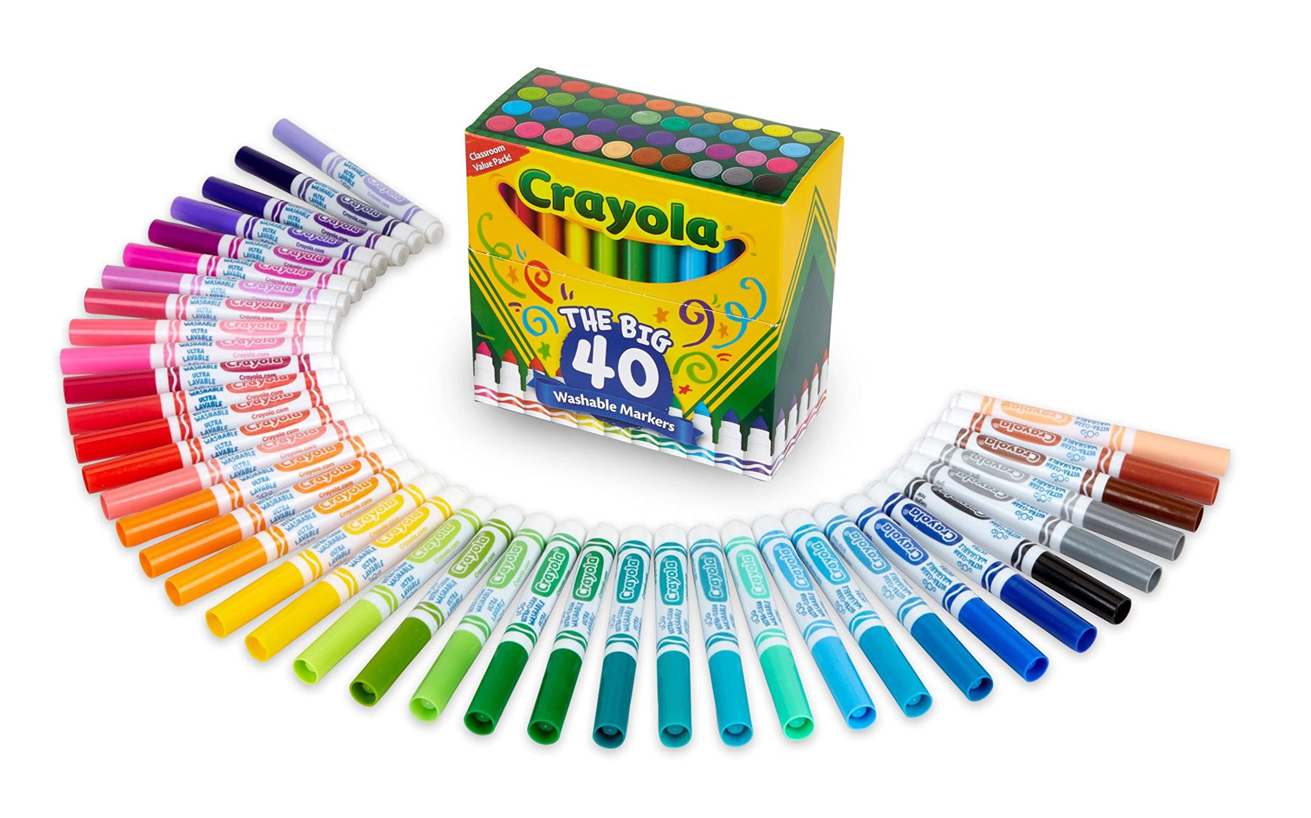 Crayola Ultra Clean Fine Line Washable Markers (40ct), School Supplies, Classroom Teacher Must Haves, Homeschool Essentials, Gifts for Kids, Ages 3, 4, 5