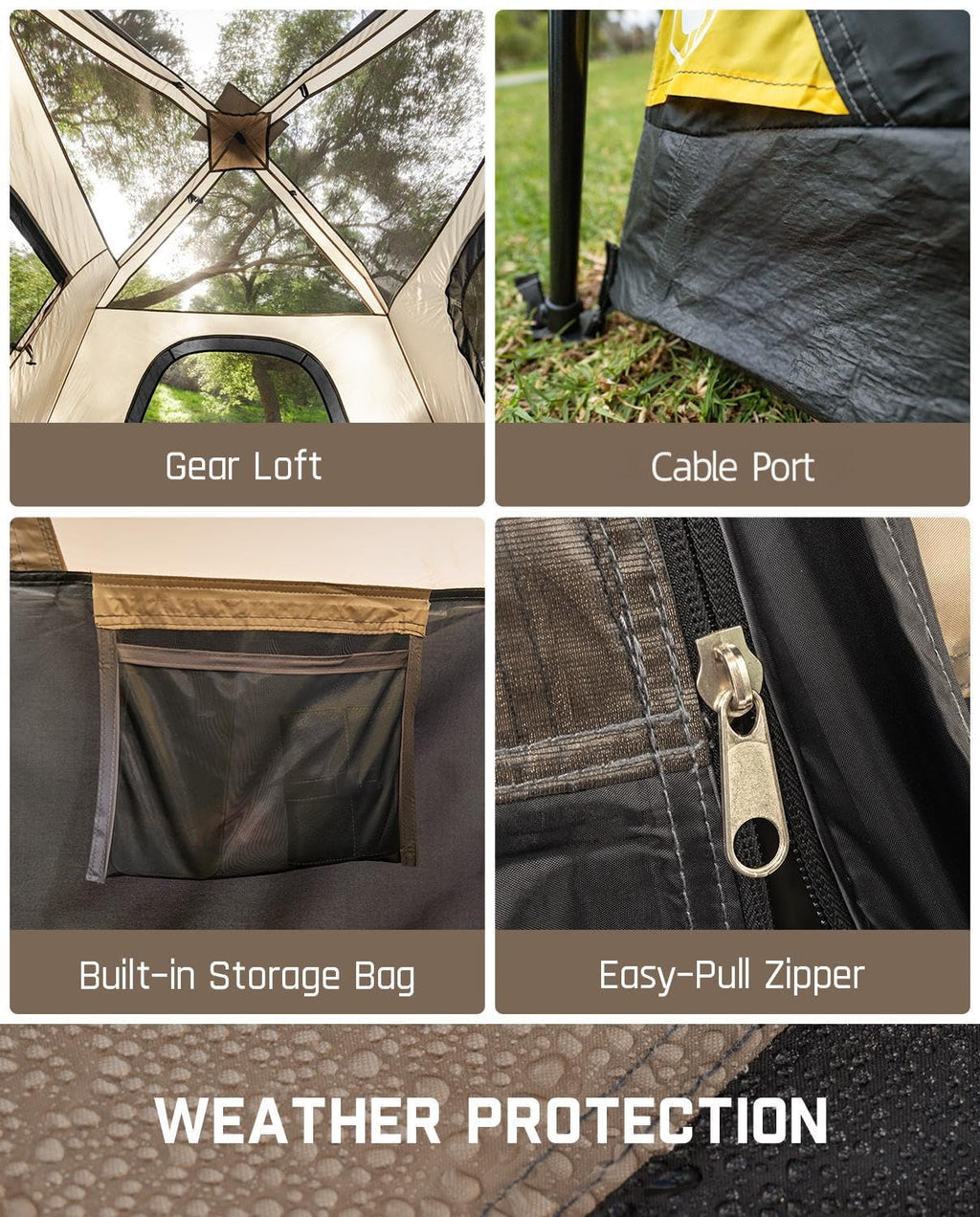 FanttikOutdoor Camping Tent 4/6/8/10 Person Instant Cabin Tent Setup in 60 Seconds with Rainfly & Windproof Portable with Carry Bag for Family Camping & Hiking