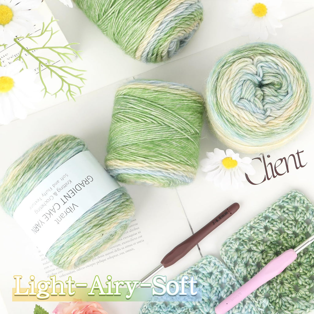 Katech Fairyland Yarn for Crocheting Knitting-Gradient Yarn Cake-4 Pack of 100g/3.52 oz-Soft DK Light Weight #3-60% Cotton 30% Acrylic 10% Wool-Perfect for Scarves, Shawls, Blankets and Garments(A)