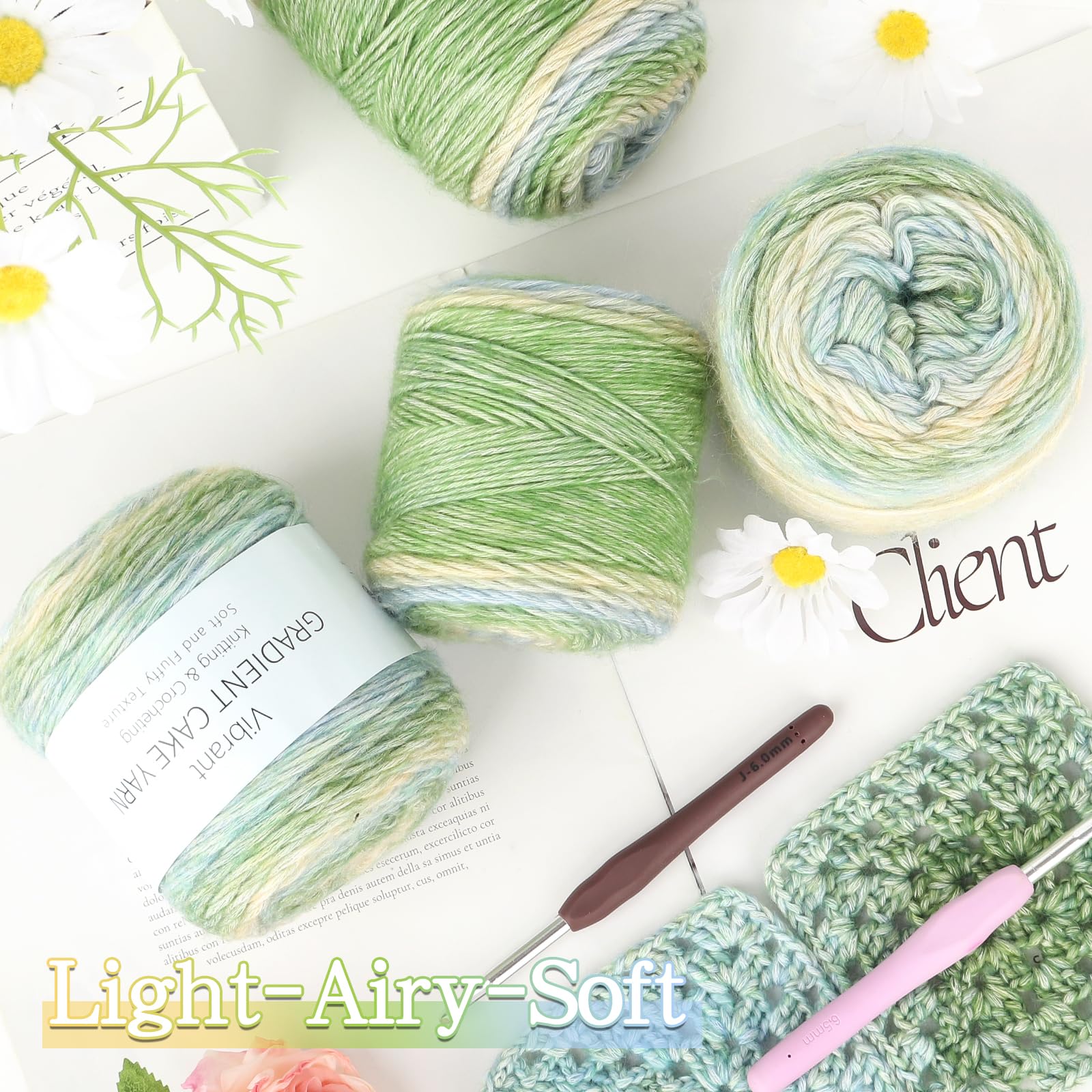 Katech Fairyland Yarn for Crocheting Knitting-Gradient Yarn Cake-4 Pack of 100g/3.52 oz-Soft DK Light Weight #3-60% Cotton 30% Acrylic 10% Wool-Perfect for Scarves, Shawls, Blankets and Garments(A)